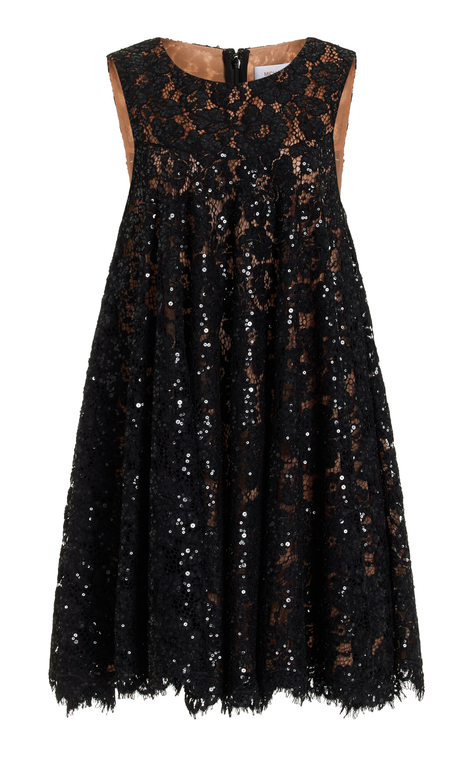 Michael Kors Sequined Lace Mini Dress In Black