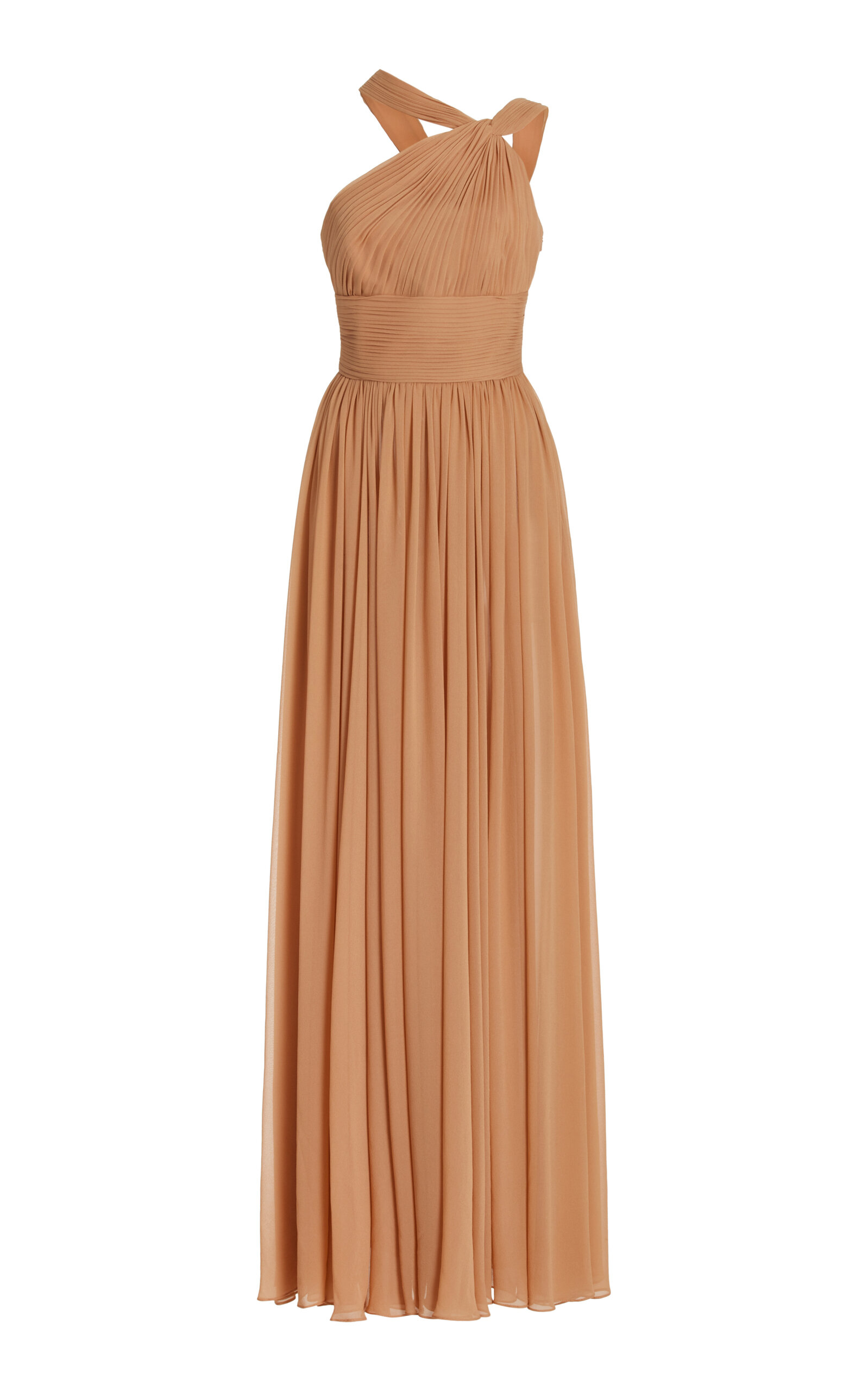 Michael Kors Gathered Silk-chiffon Gown In Neutral