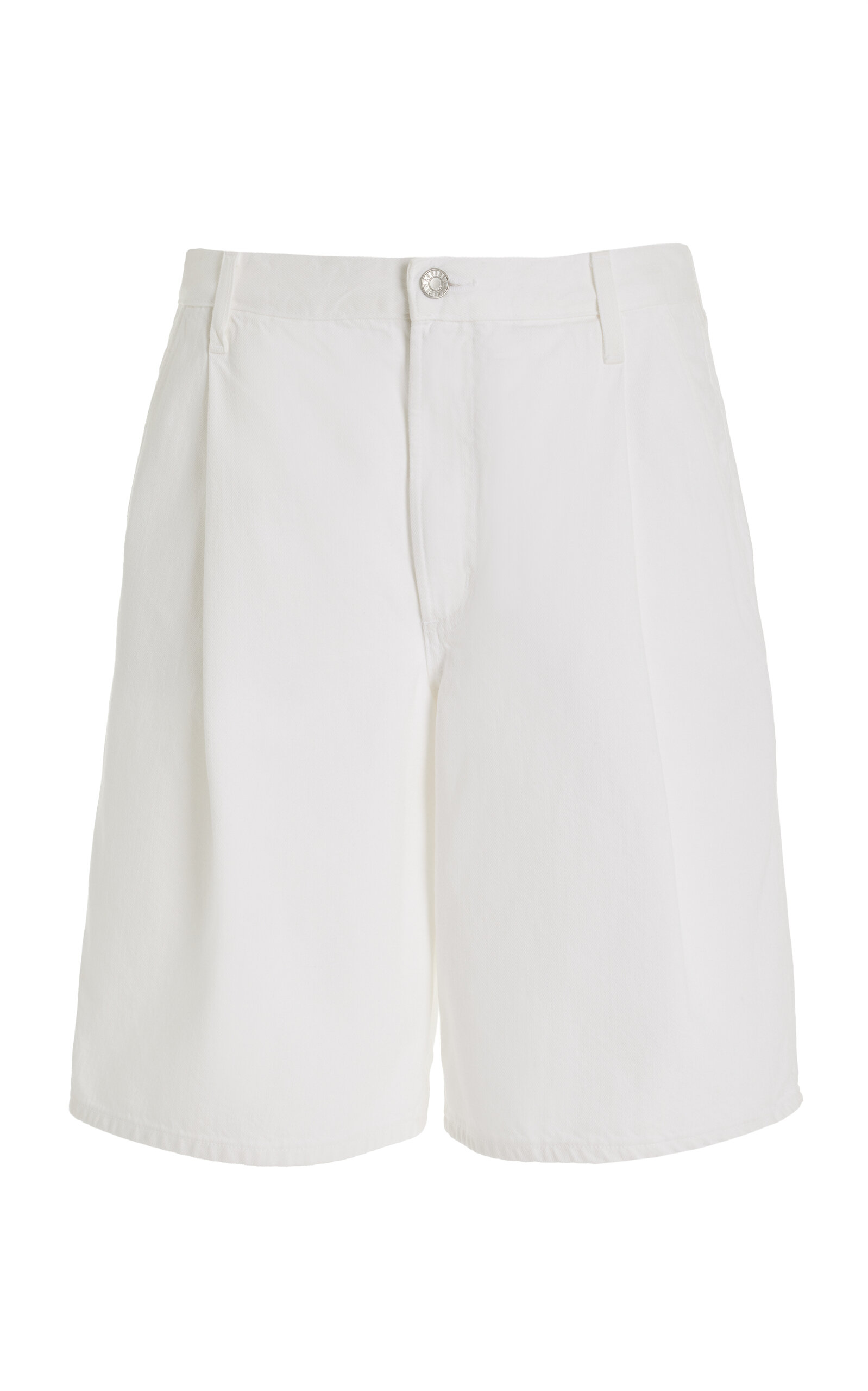 Agolde Ellis Pleated Organic Cotton Denim Shorts In White