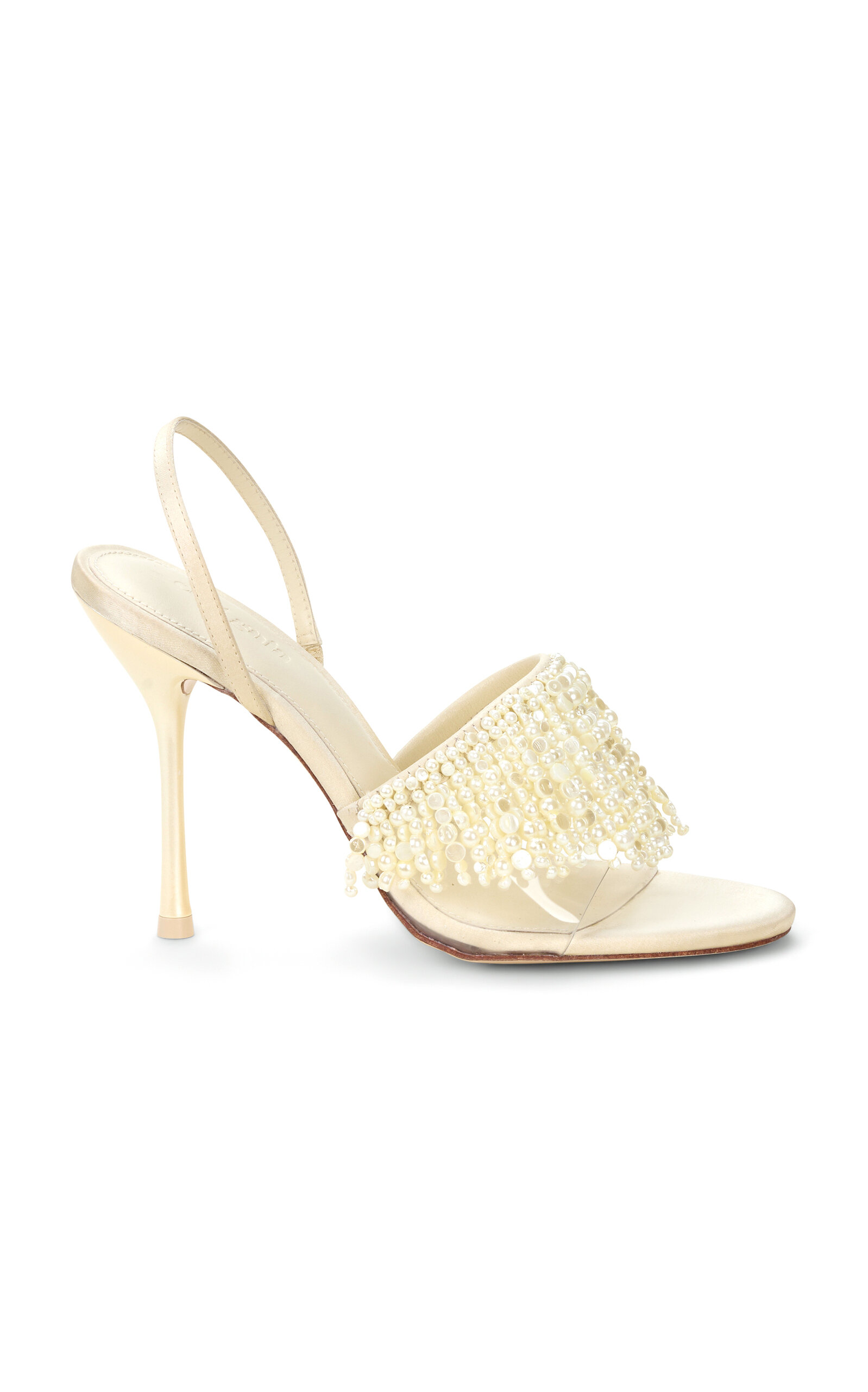 Cult Gaia Cassia Faux Pearl-embellished Pvc And Satin Slingback Sandals In Neutral
