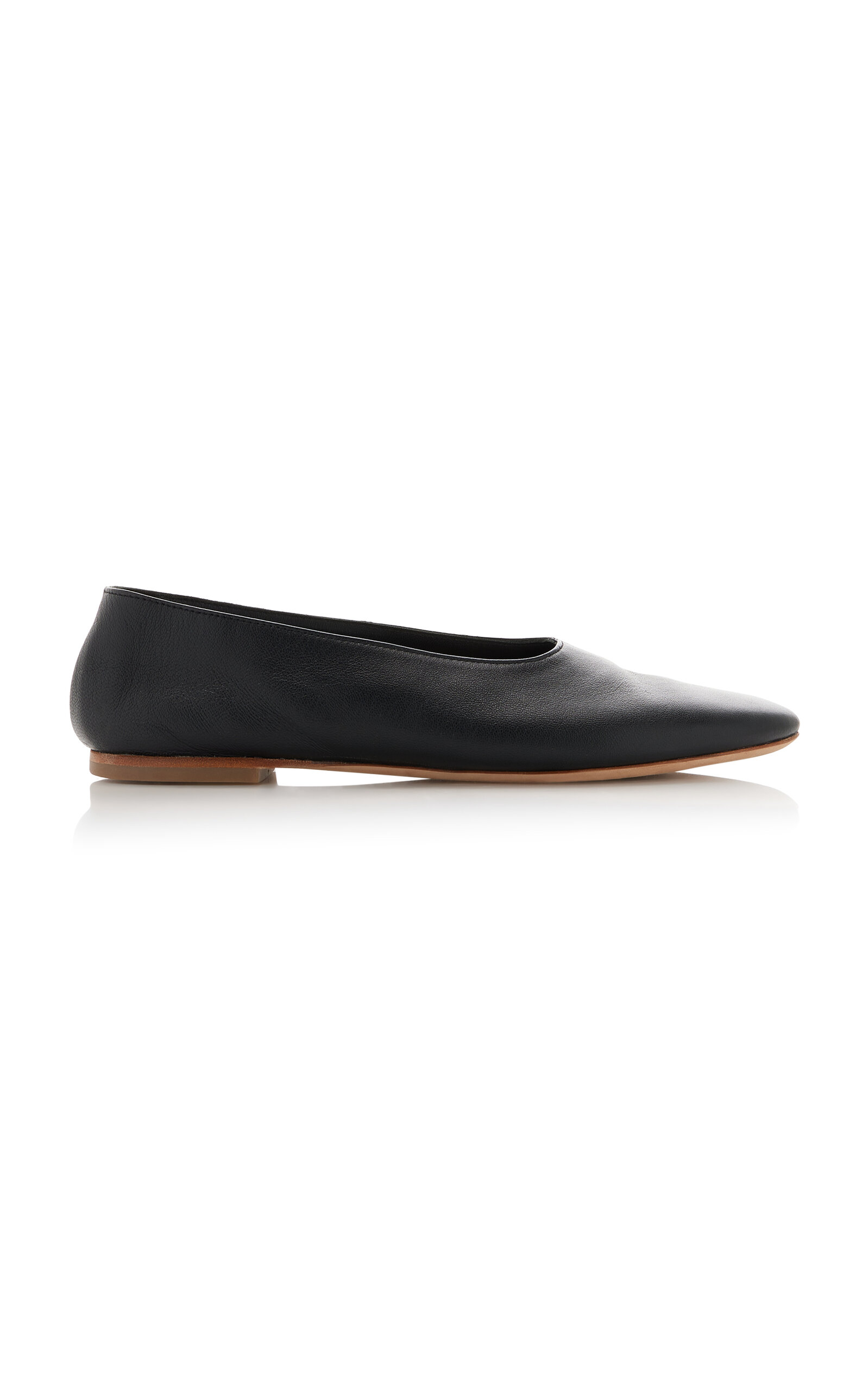 Shop Staud Alba Leather Ballet Flats In Black