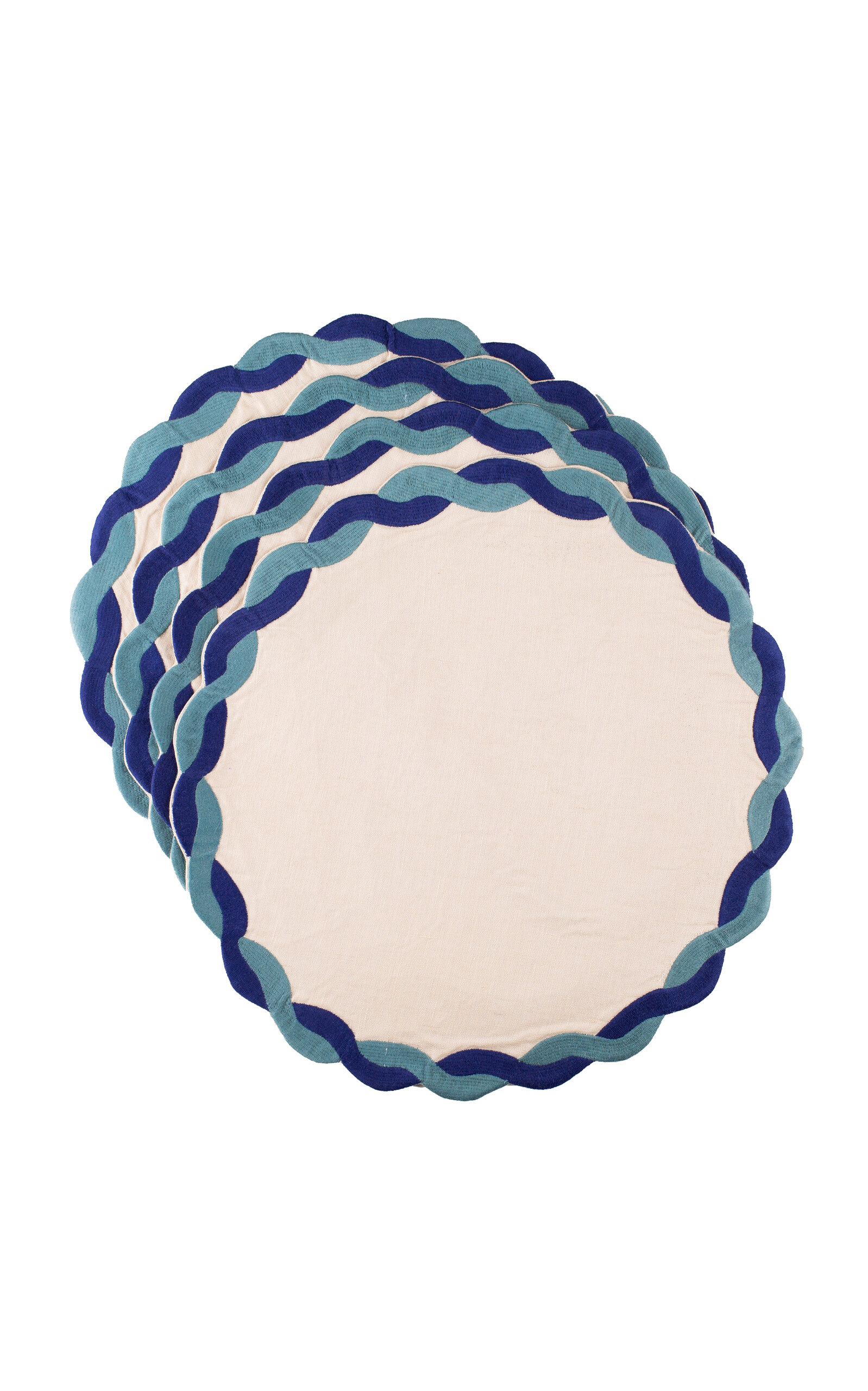 Misette Ribbon Braided Embroidered Placemats In Blue/green (set Of 4) In Multi