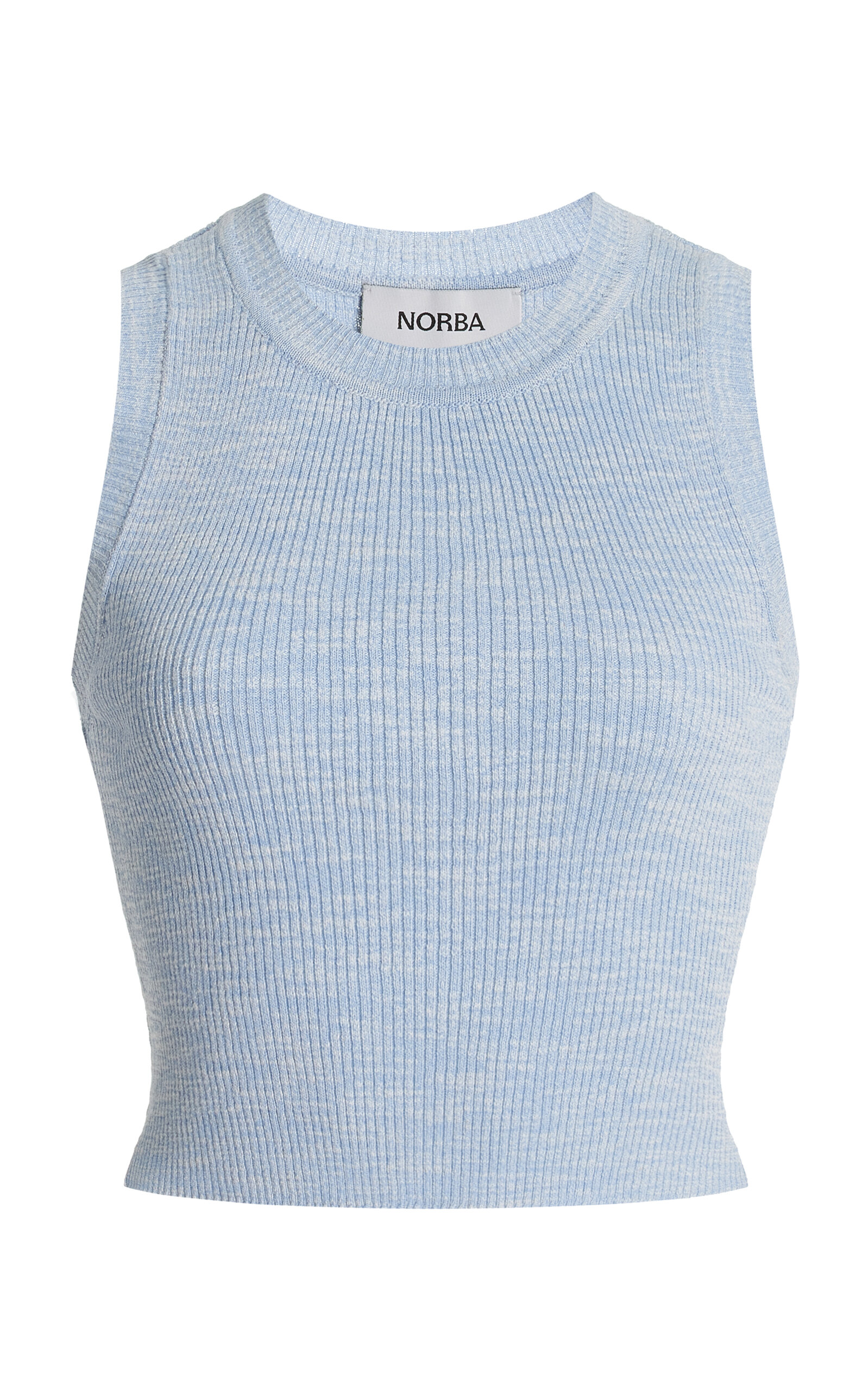Shop Norba Ribbed-knit Cotton-blend Crop Top In Blue