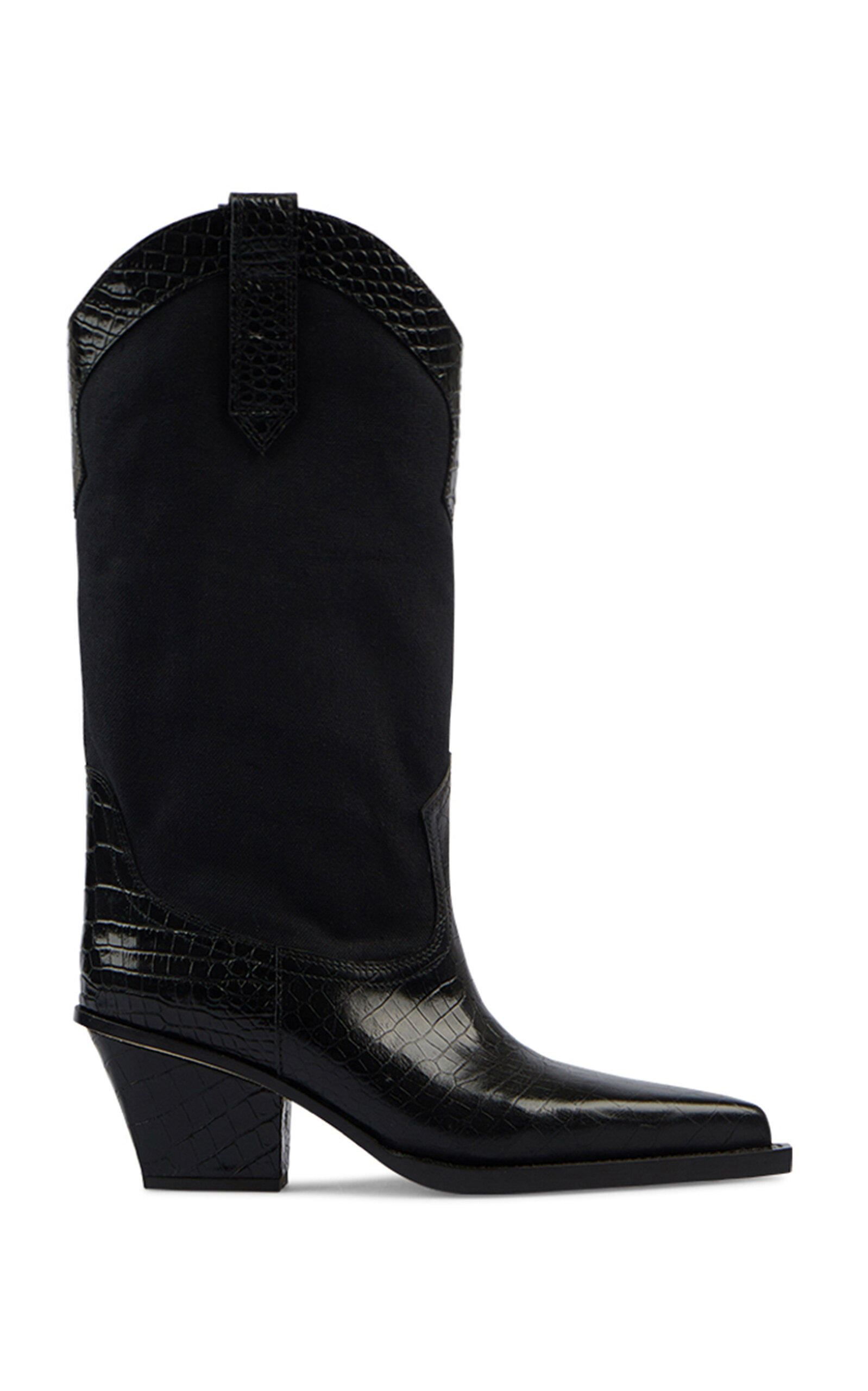 Paris Texas Rosario Leather-Trimmed Canvas Western Boots - Black - Women's Shoes