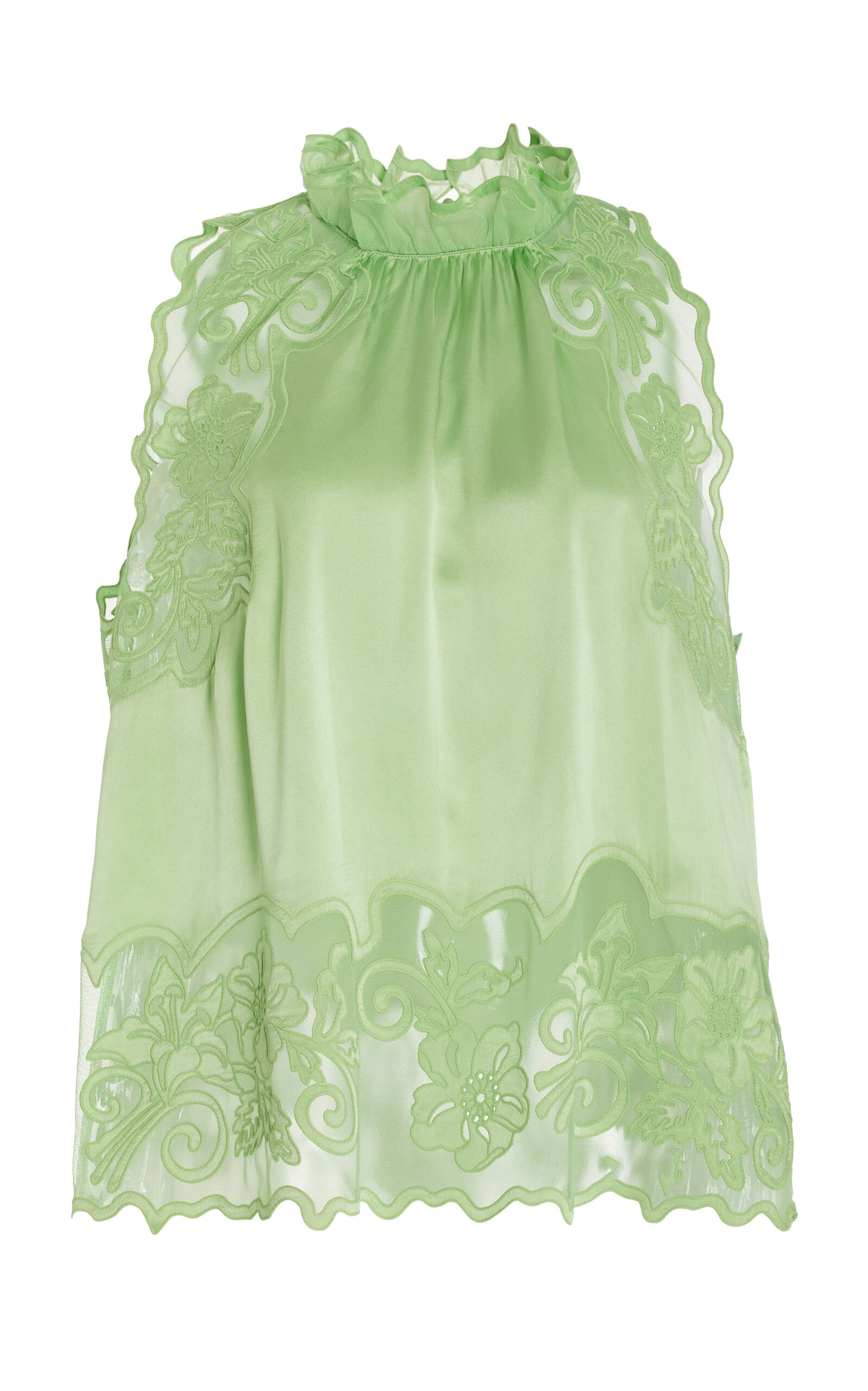 Shop Ulla Johnson Elowen Lace-trimmed Silk Sleeveless Top In Green