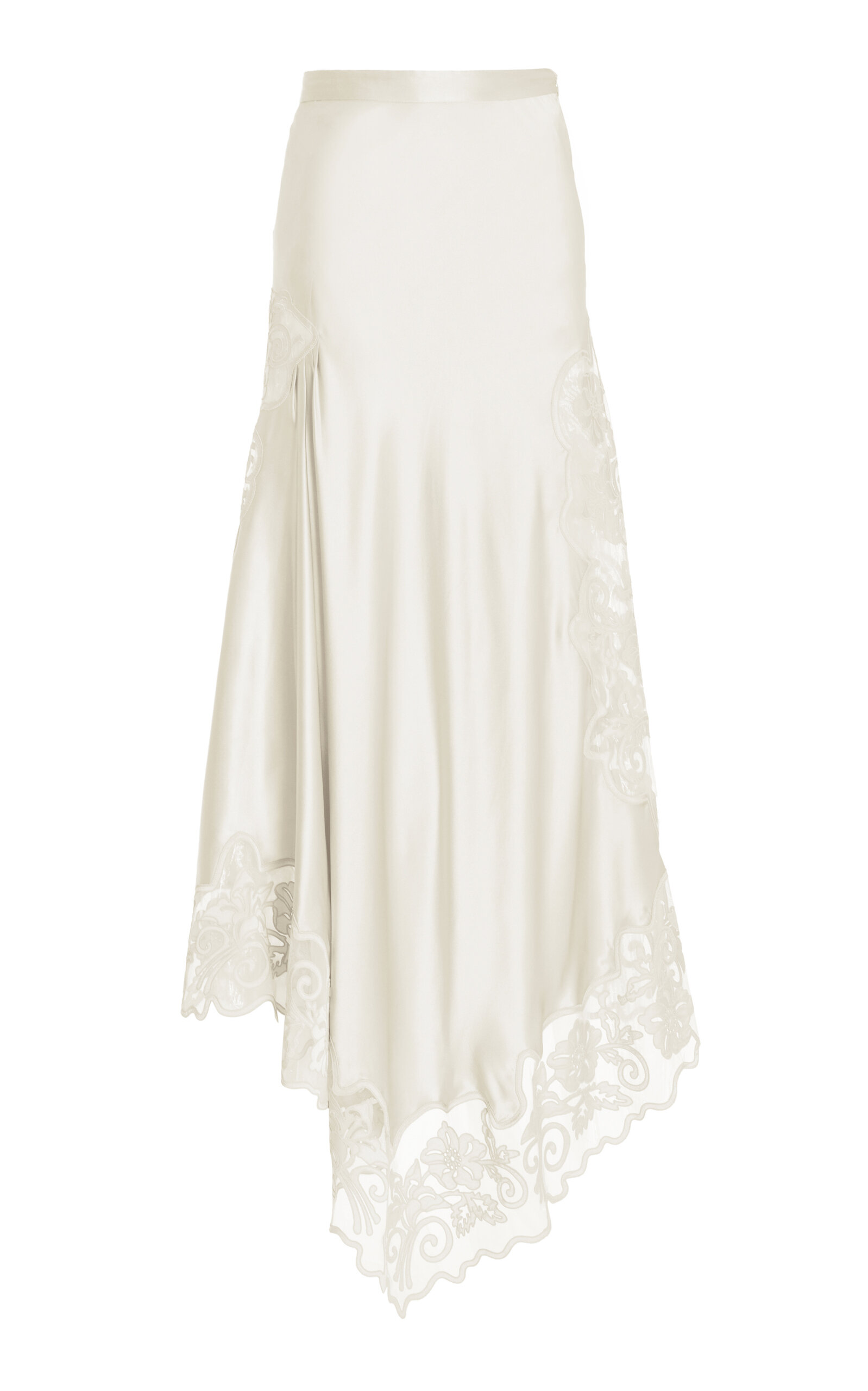 Shop Ulla Johnson Cressida Lace-trimmed Silk Midi Skirt In White