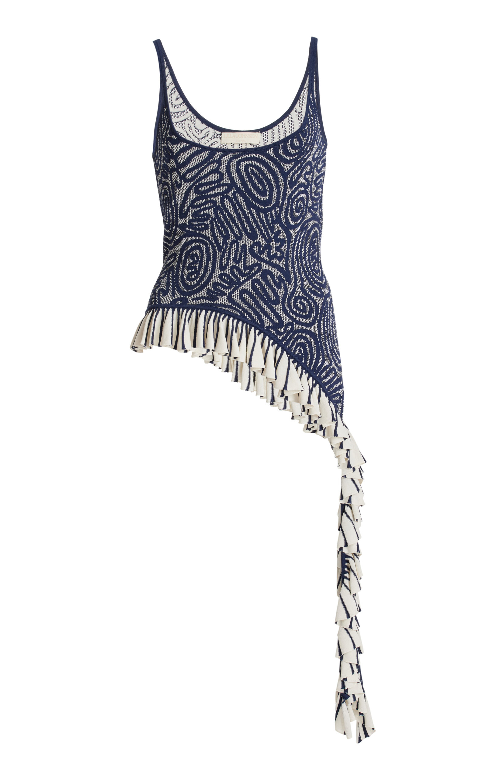 Shop Ulla Johnson Kendra Asymmetric Ruffled Knit Top In Navy