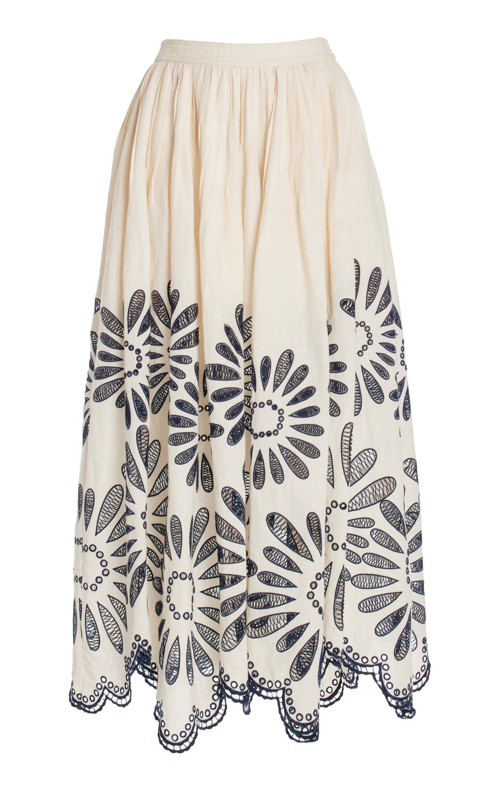 Shop Ulla Johnson Annisa Embroidered Cotton-linen Midi Skirt In Multi
