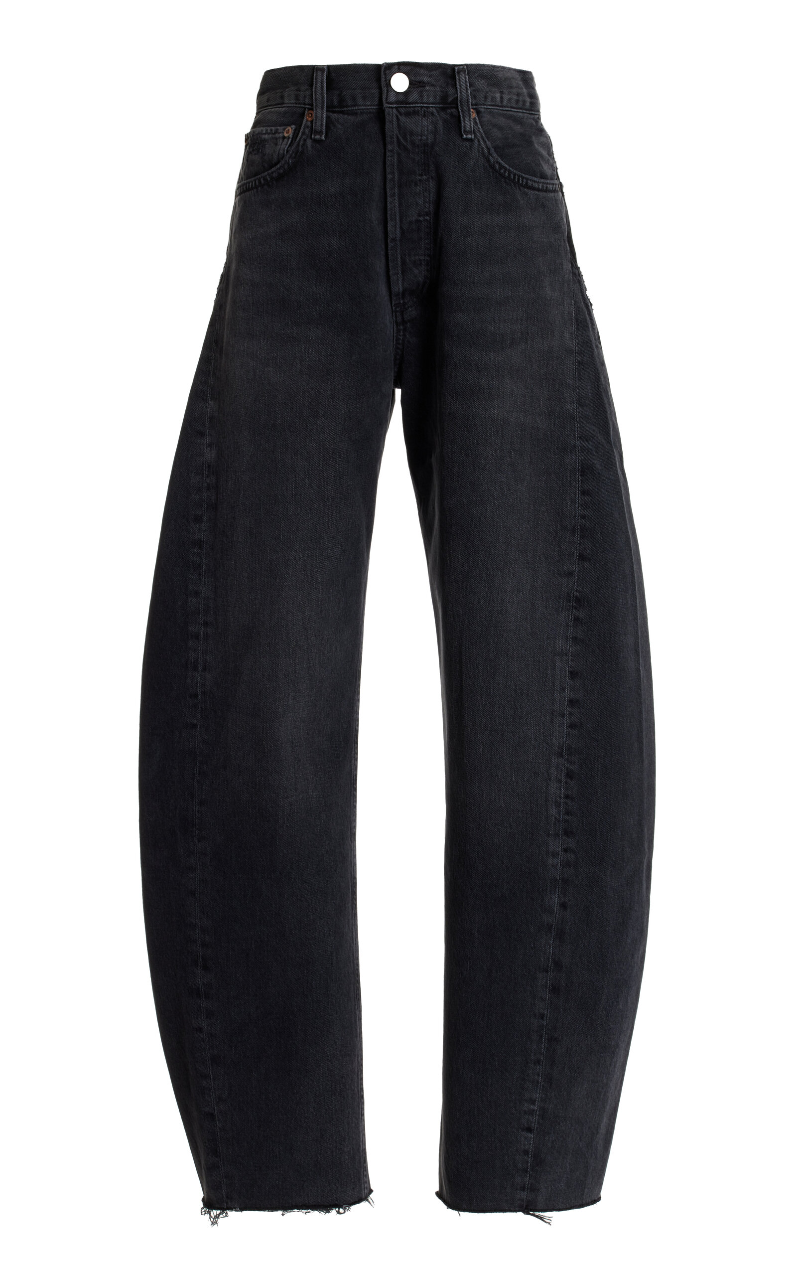 Shop Agolde Luna Pieced Rigid High-rise Tapered Jeans In Black