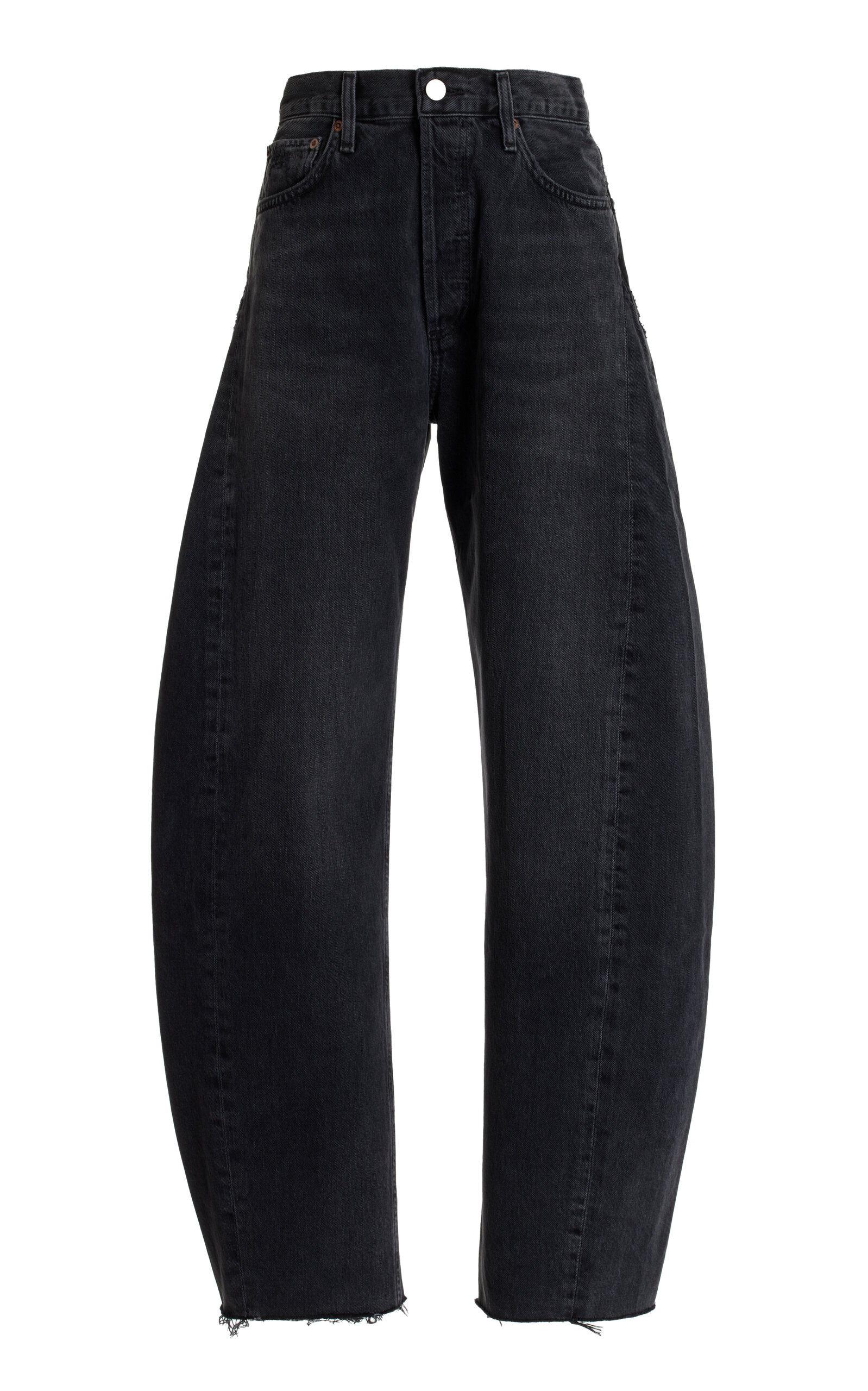 Agolde Luna Pieced High Waist Raw Hem Organic Cotton Barrel Jeans In Black