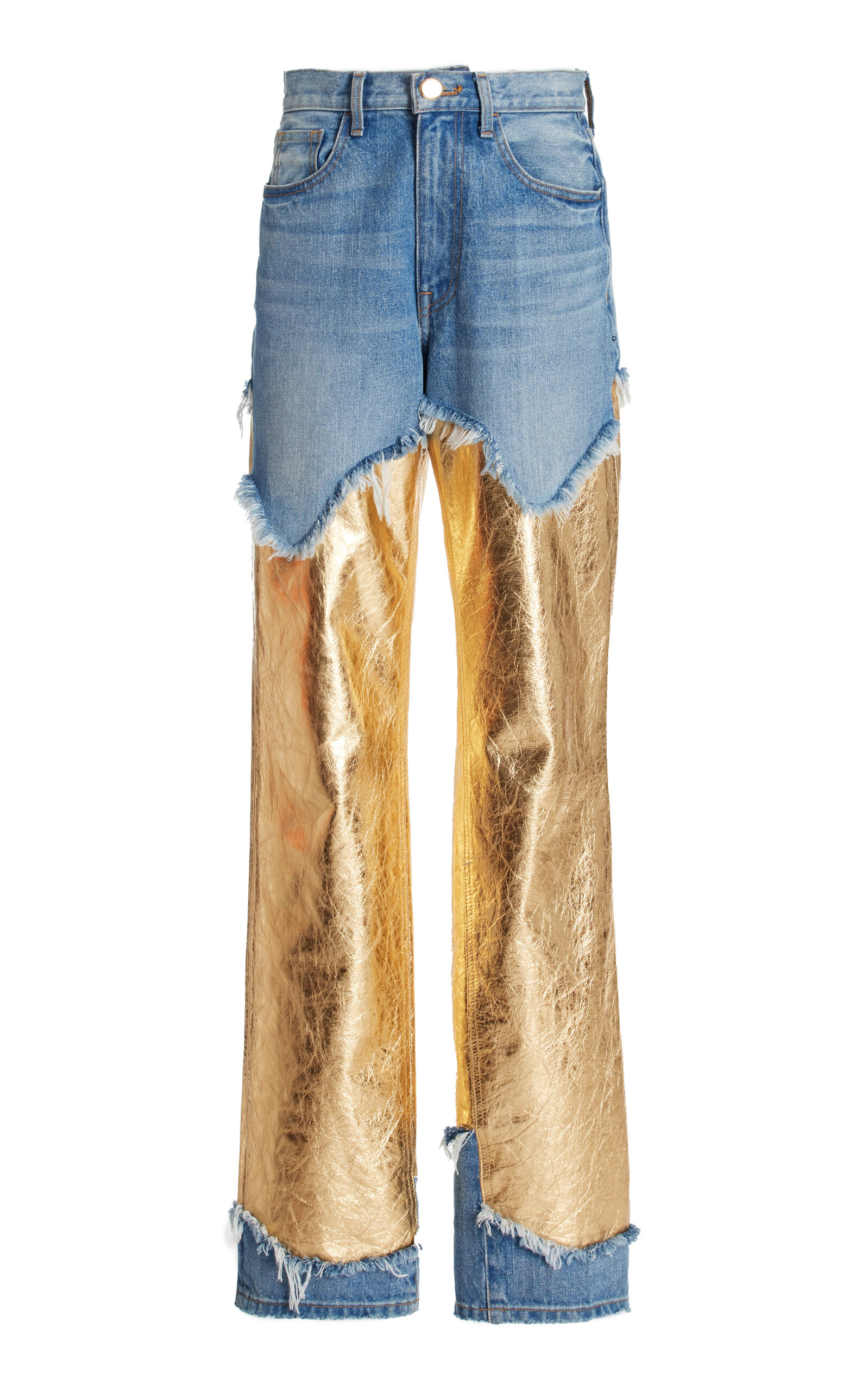 The Cortlandt Paneled Metallic Leather Straight-Leg Jeans