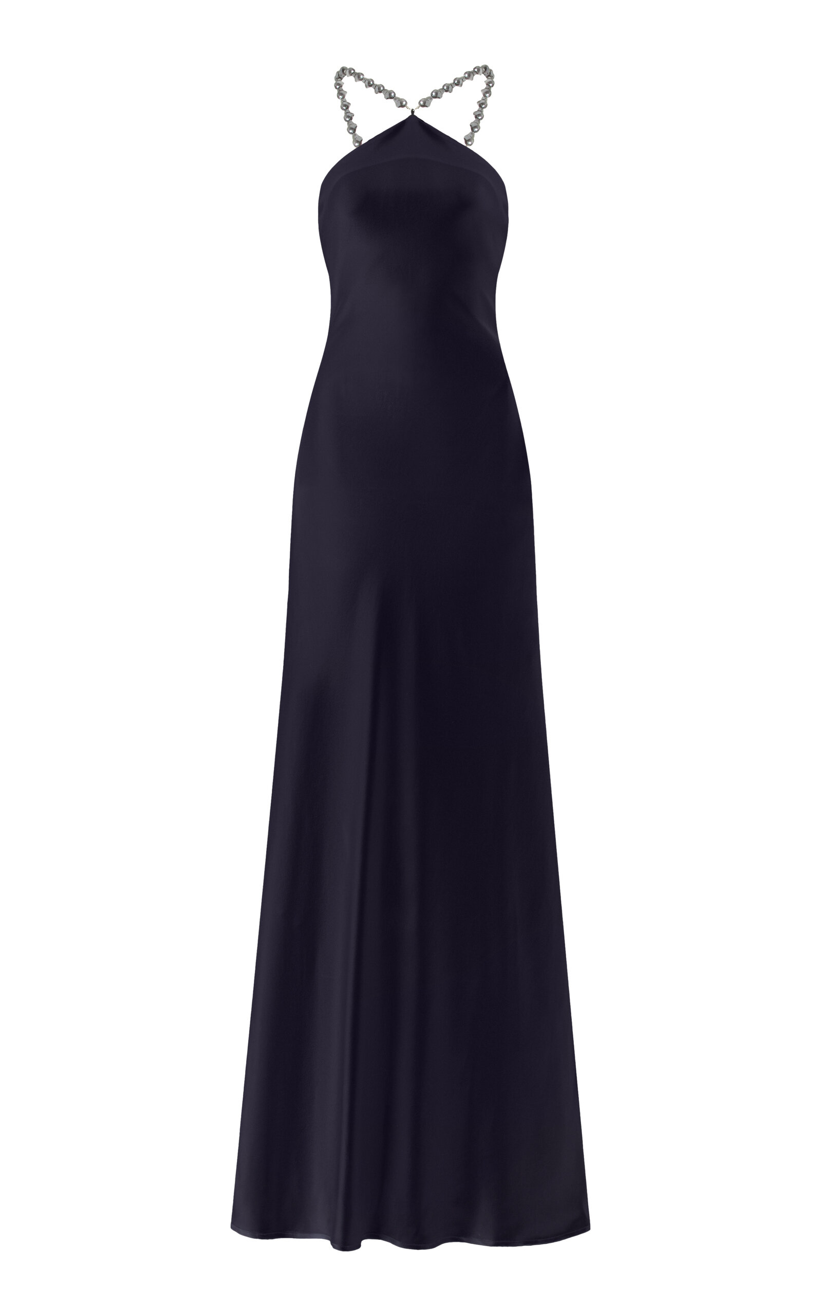 Staud Cadence Beaded Sleeveless Satin Maxi Dress In Navy