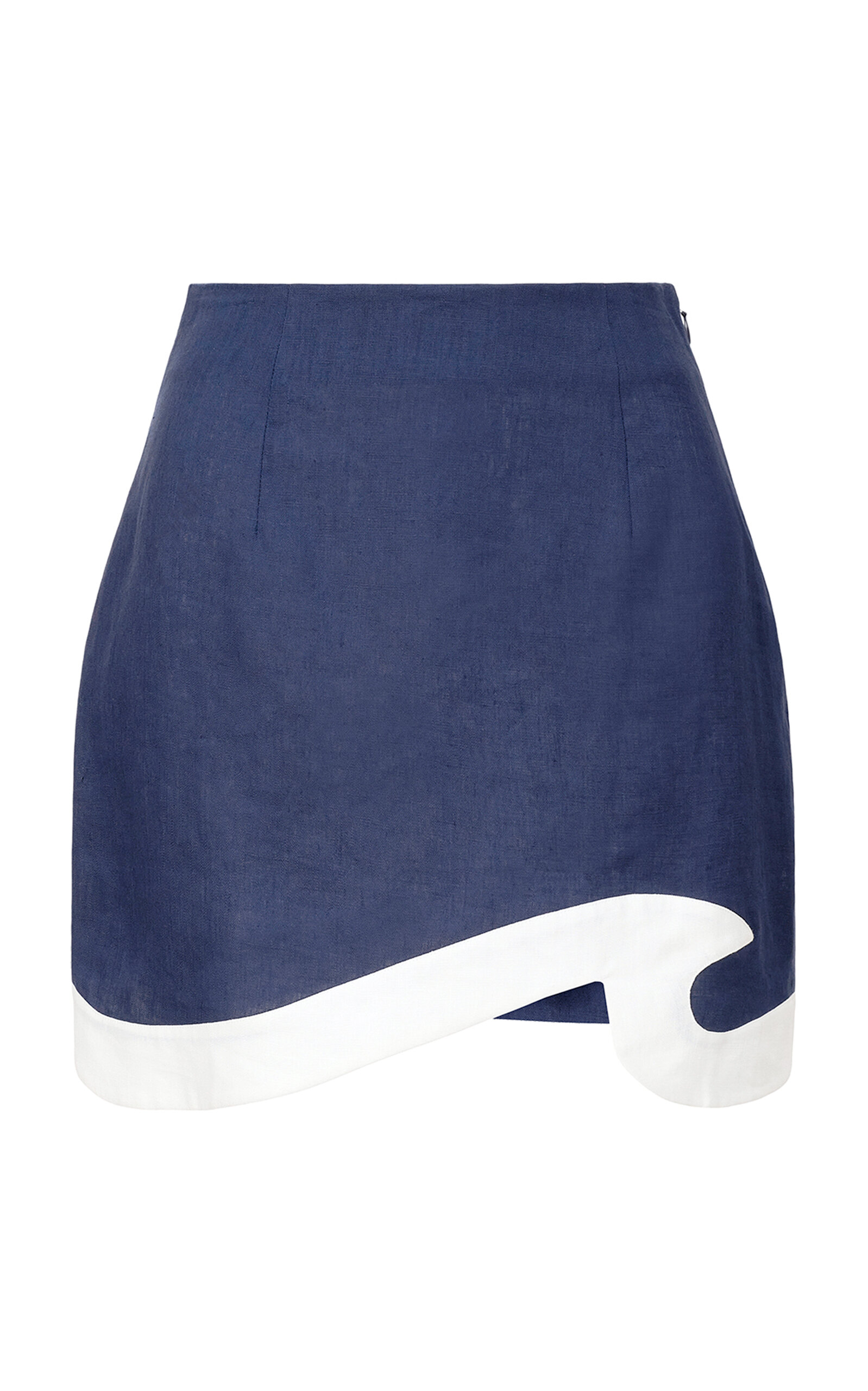 Shop Staud Leandro Curved Linen Mini Skirt In Navy