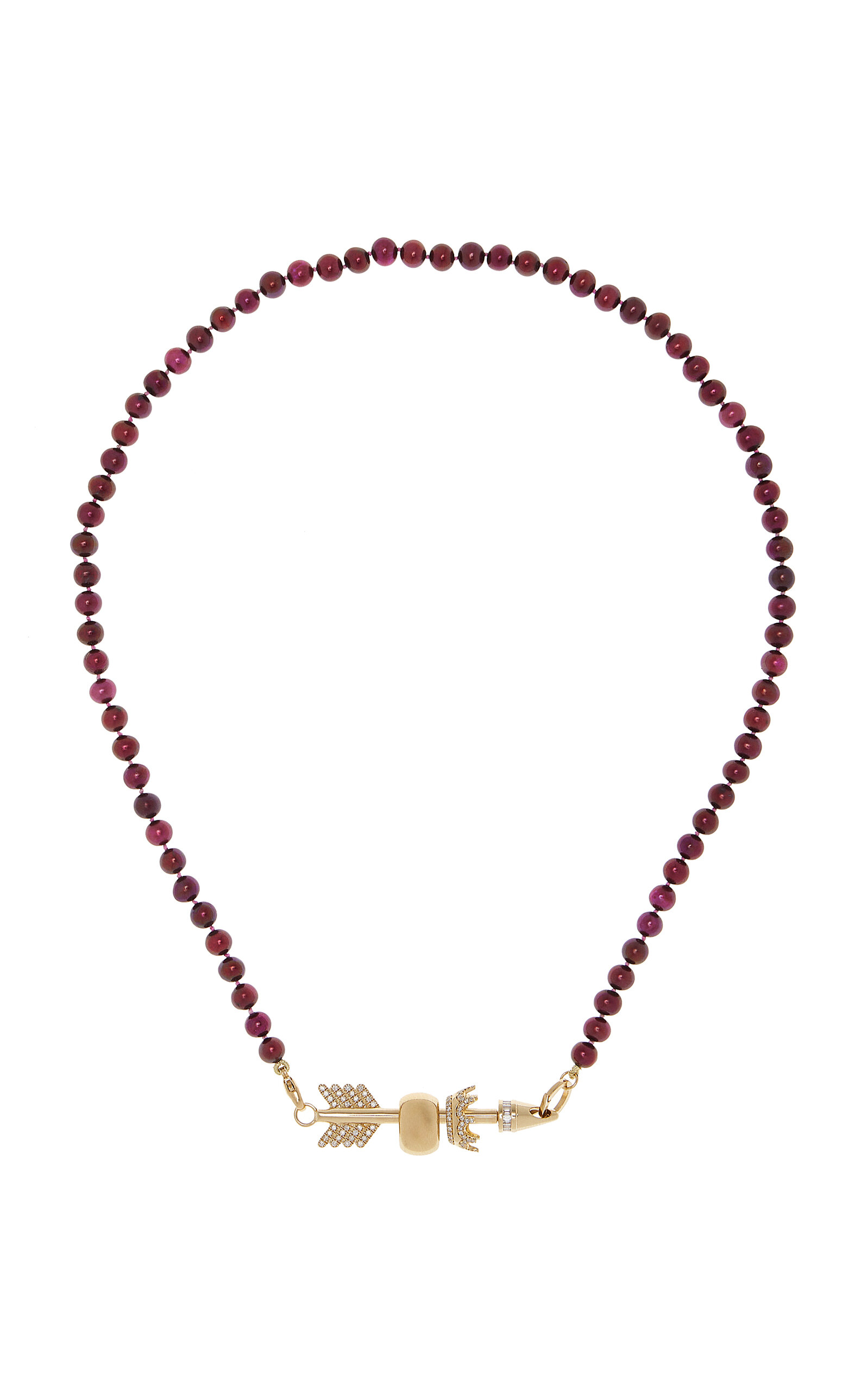 Adina Reyter Moda Exclusive 14k Yellow Gold Royal Crown And Arrow Diamond And Pearl Necklace