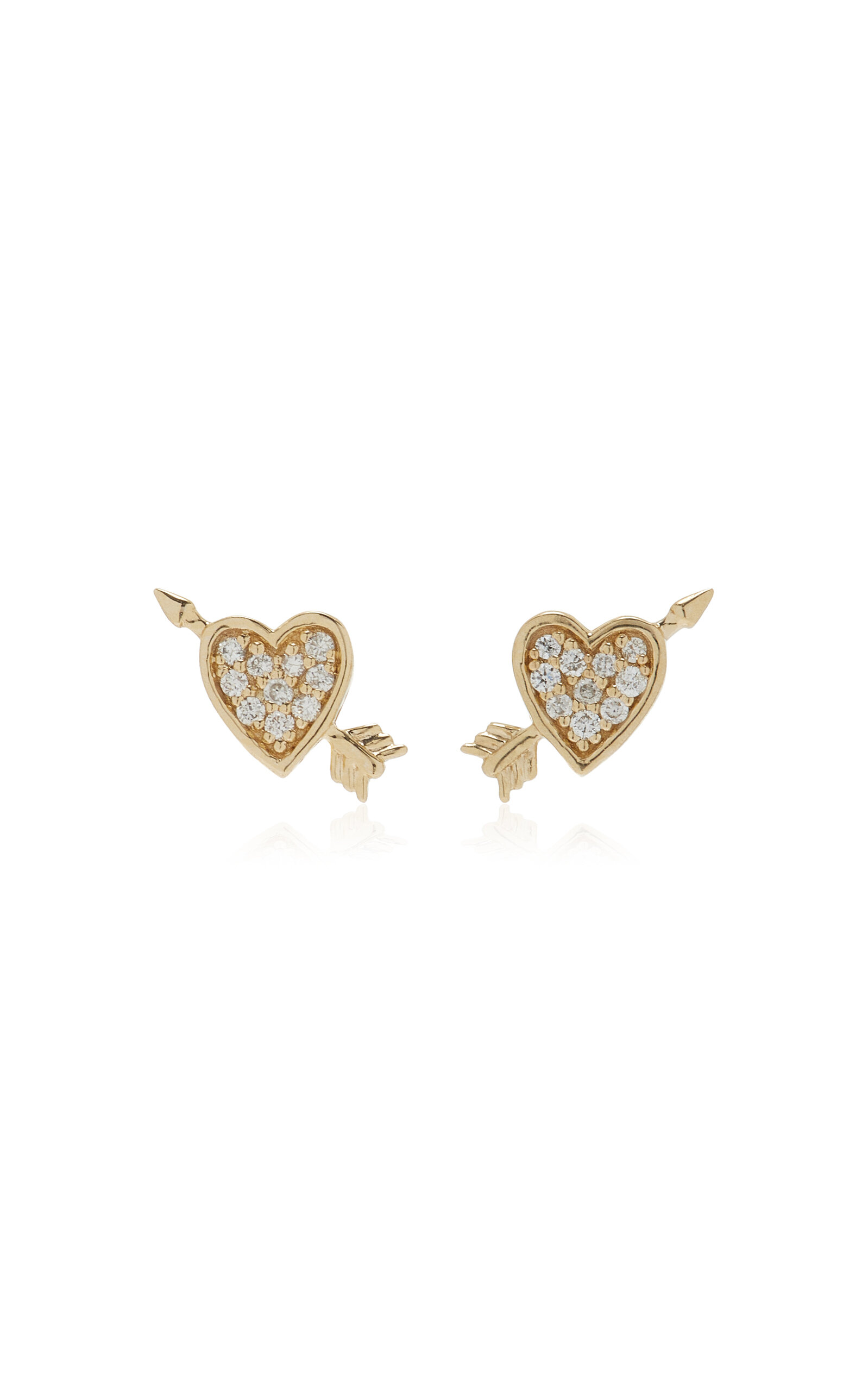 Adina Reyter Heart + Arrow Diamond Pavé Stud Earrings In Gold