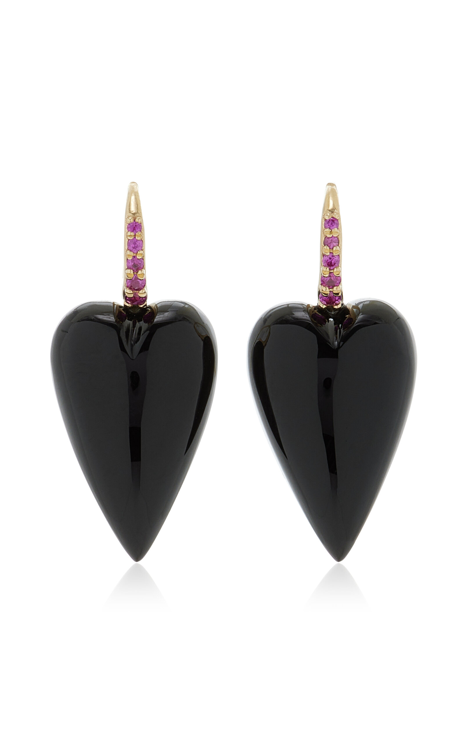 14k Yellow Gold Sapphire and Onyx Heart Drop Earrings