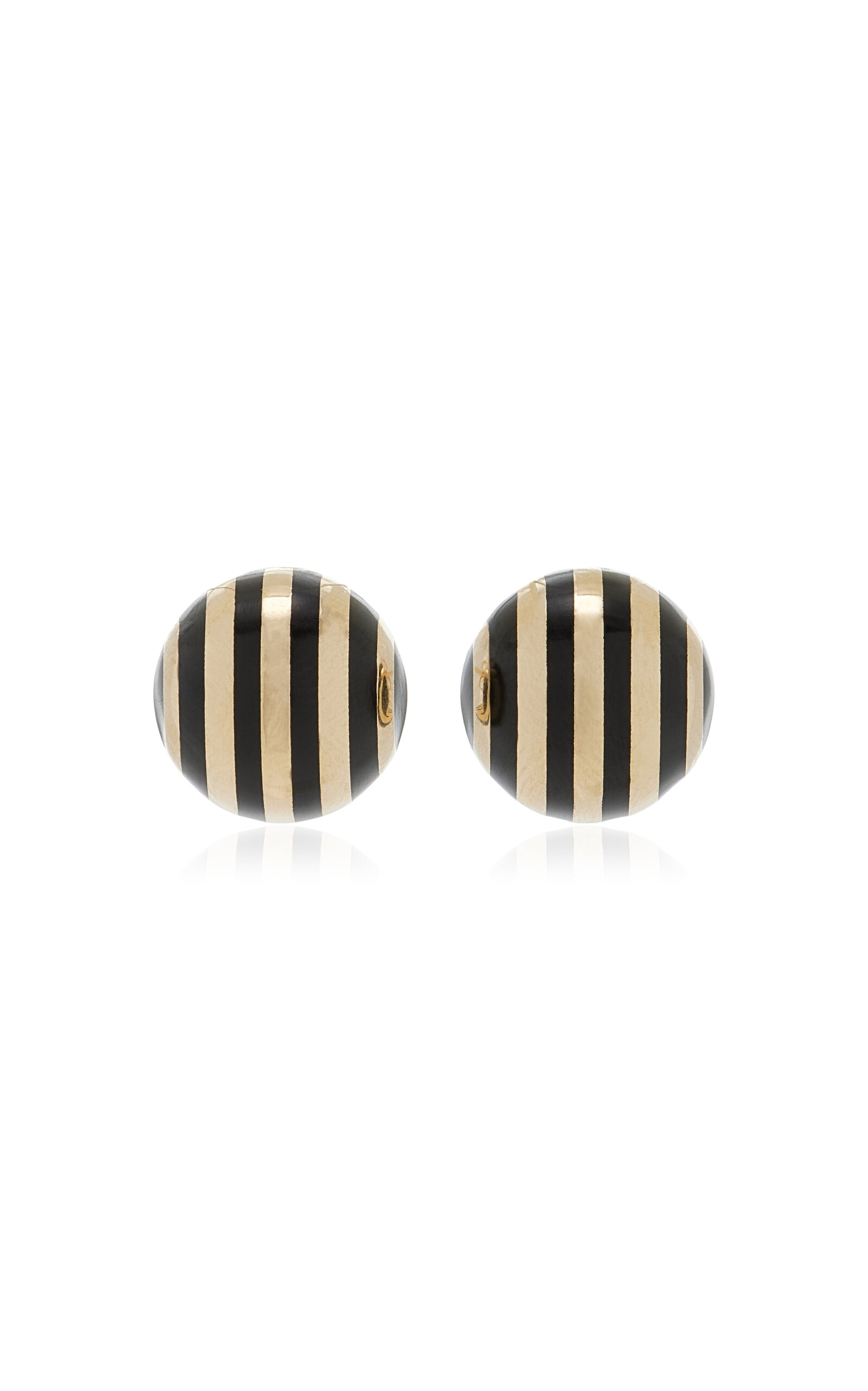 14K Yellow Gold Black Enamel Checkered Ball Button Earrings