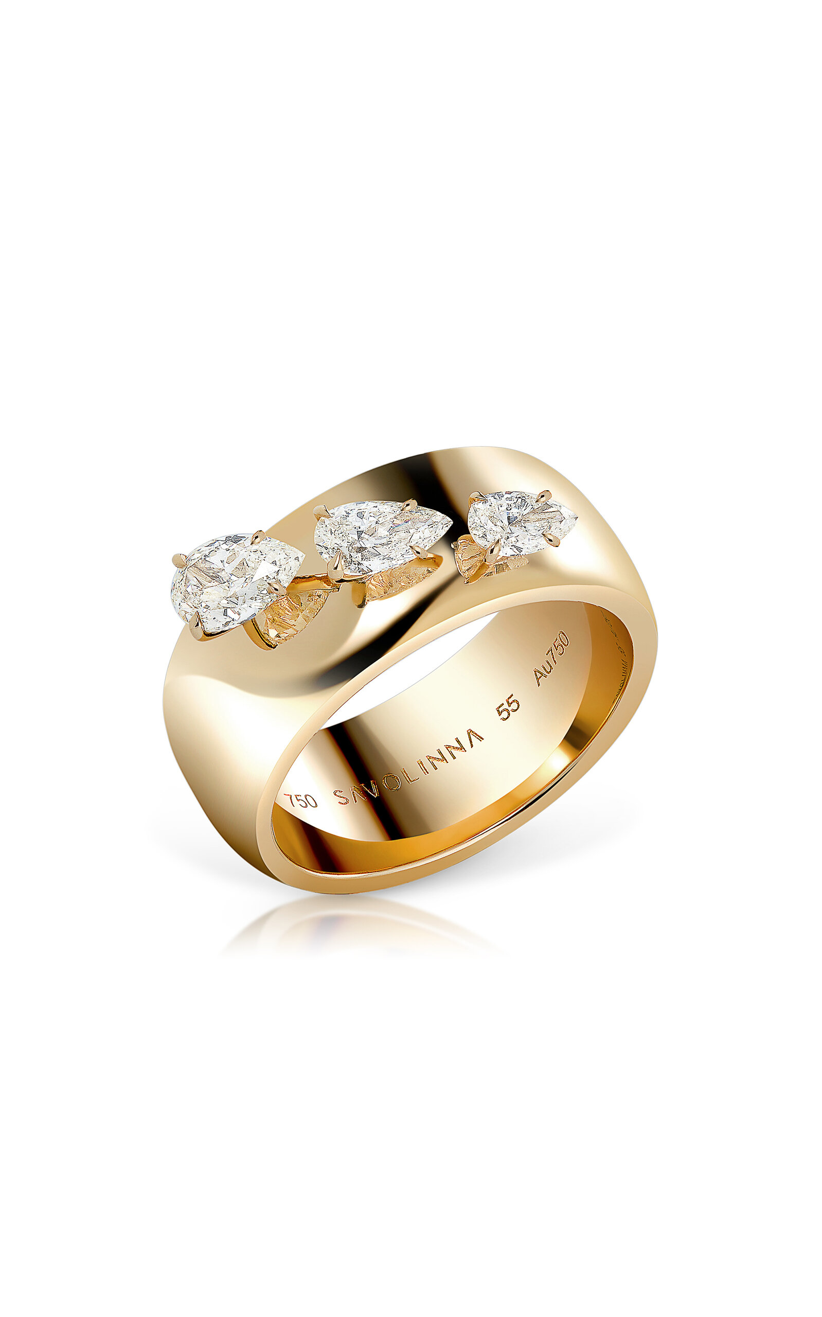 18k Yellow Gold Lemonade Cigar Band Ring with Floating Diamonds