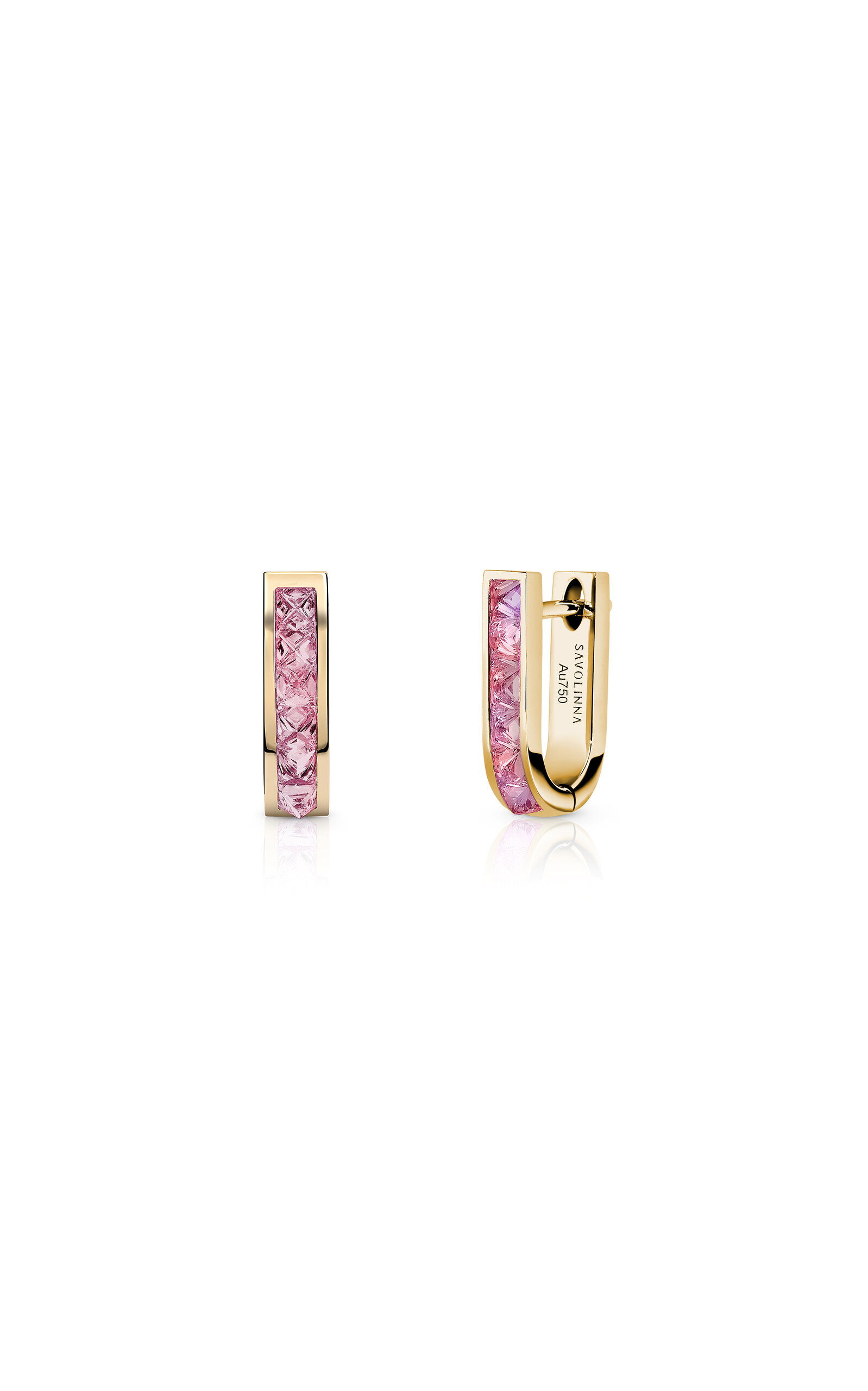 Savolinna 18k Yellow Gold Be Spiked Huggies Single Row In Pink Sapphires In Gold
