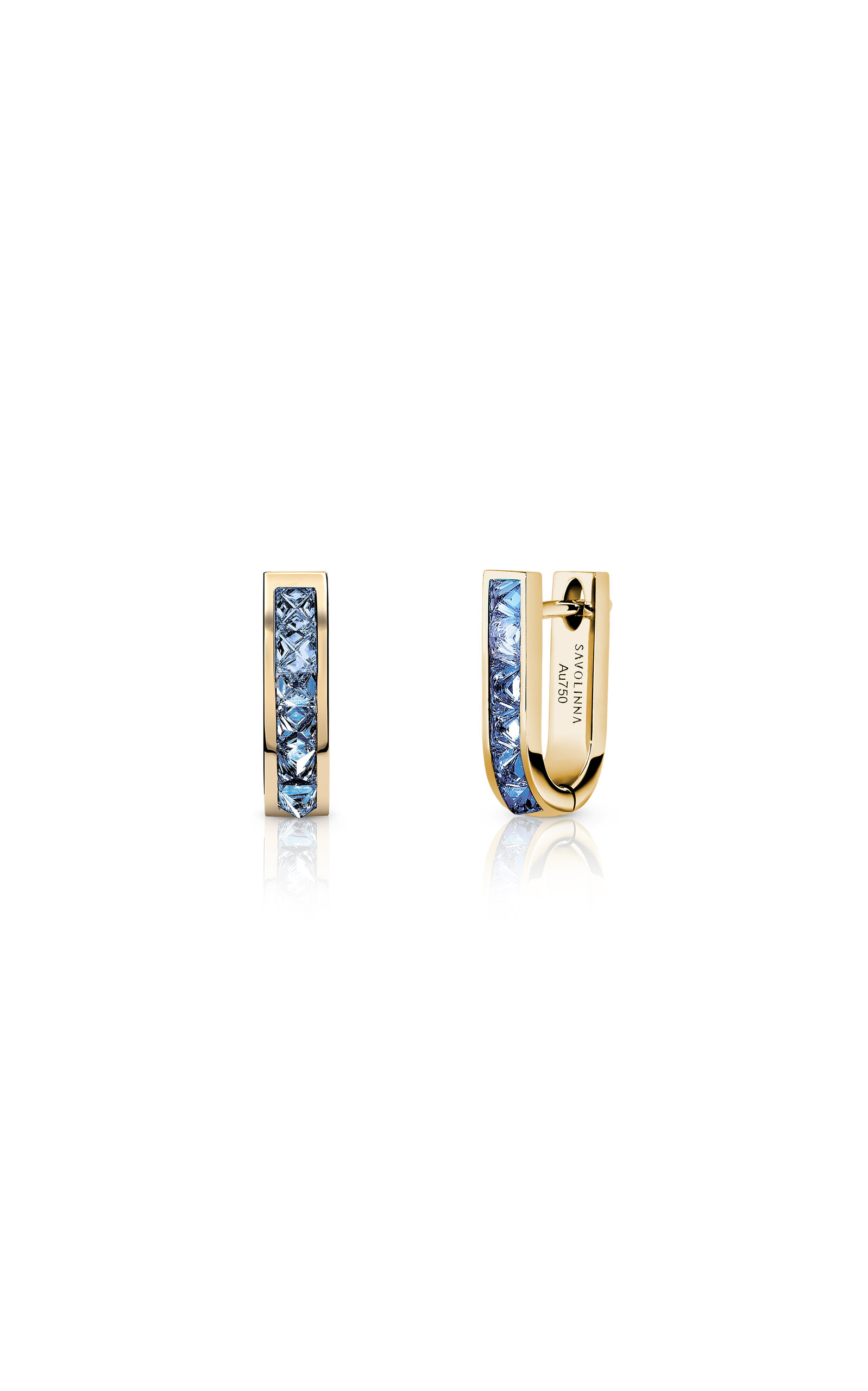 Savolinna 18k Yellow Gold Be Spiked Huggies Single Row In Blue Sapphires