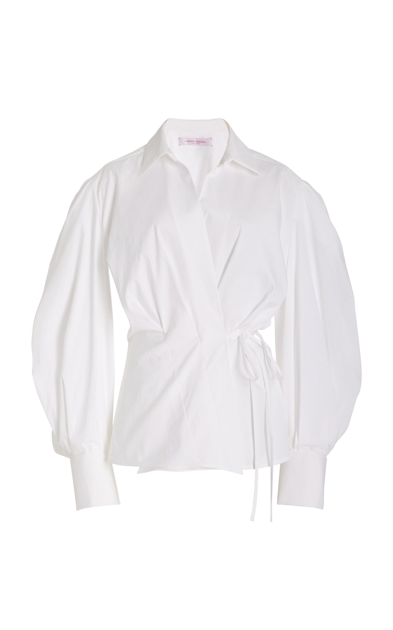 Carolina Herrera Puff-sleeve Cotton Wrap Top In White