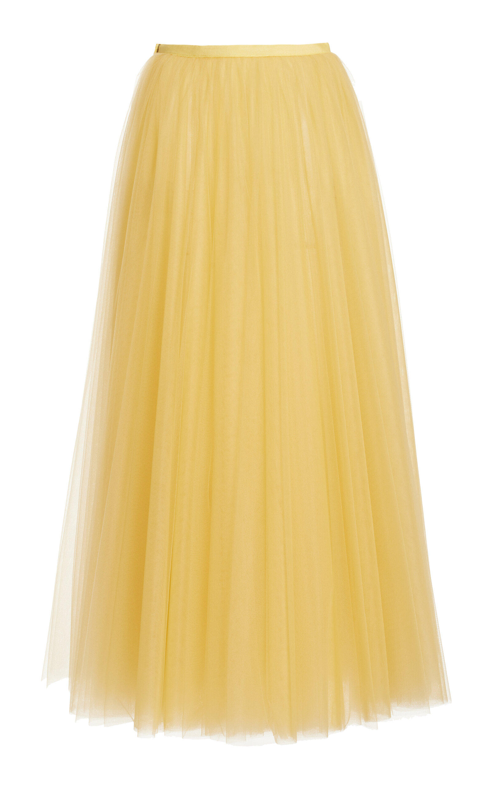 Shop Carolina Herrera Pleated Tulle Maxi Skirt In Yellow