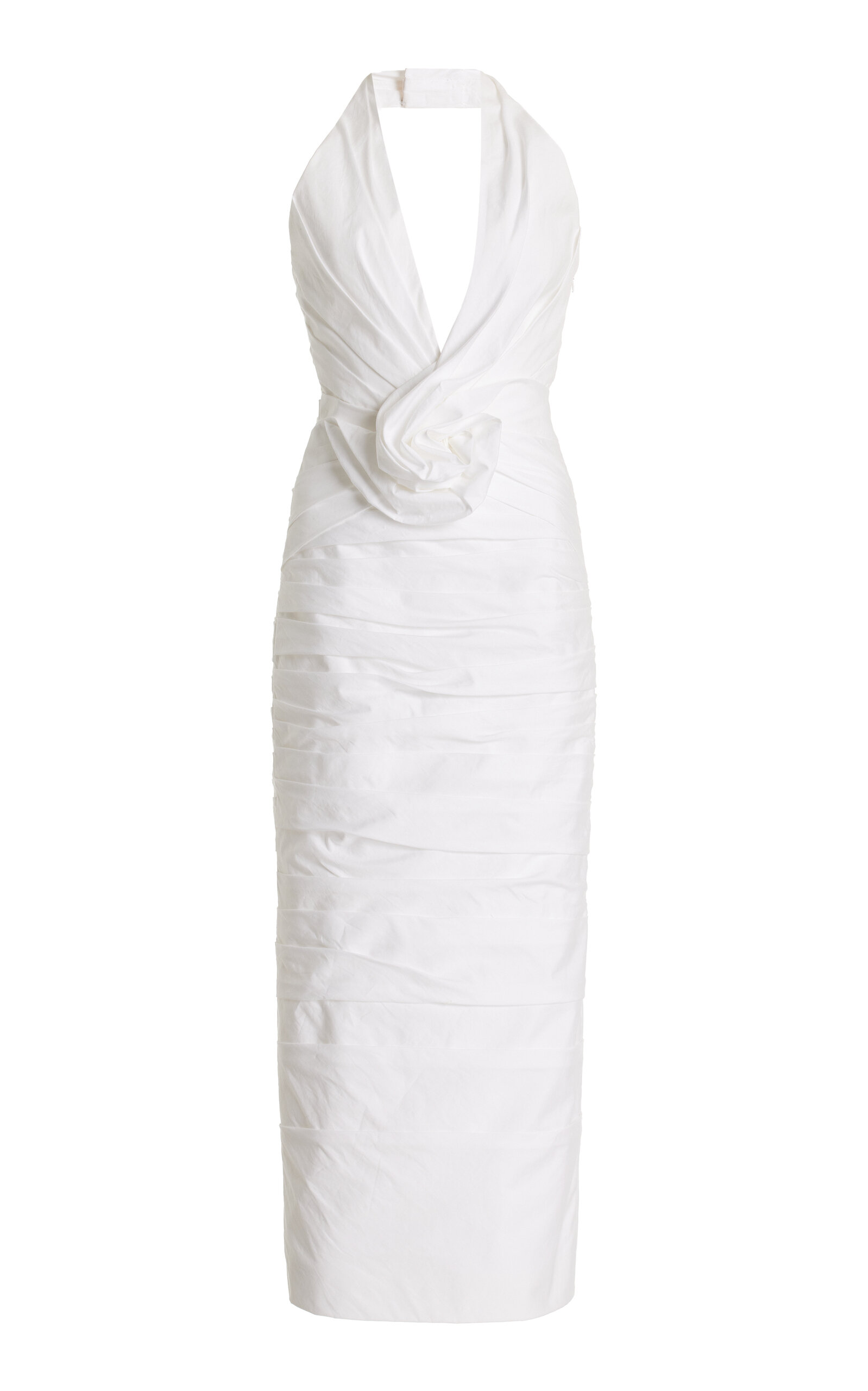 Shop Carolina Herrera Twisted Flower Cotton Midi Dress In White