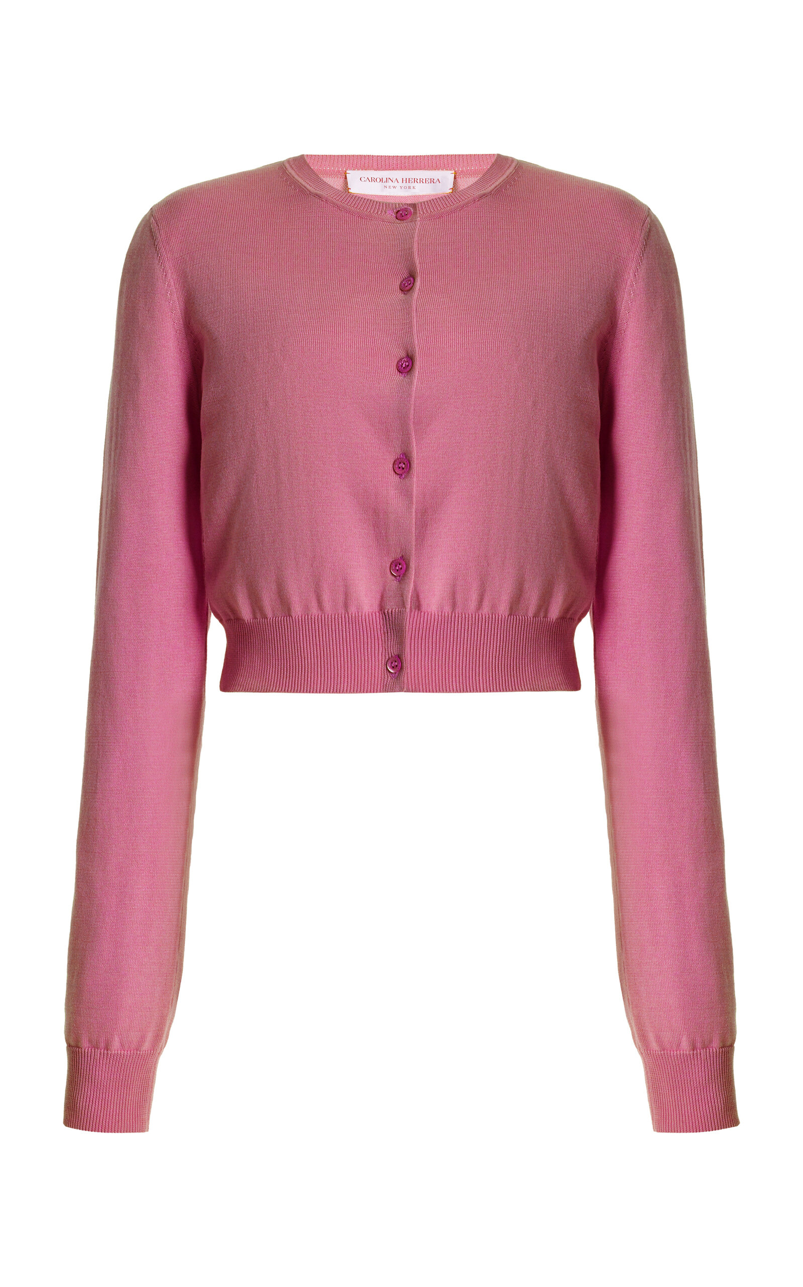 Carolina Herrera Cropped Knit Silk-cotton Cardigan In Pink