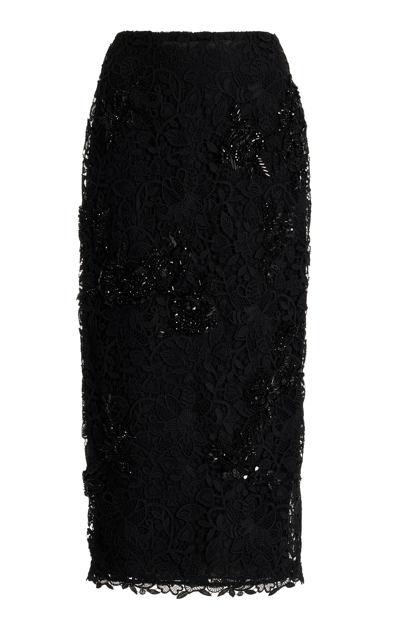 Carolina Herrera Embellished Lace Midi Skirt In Black