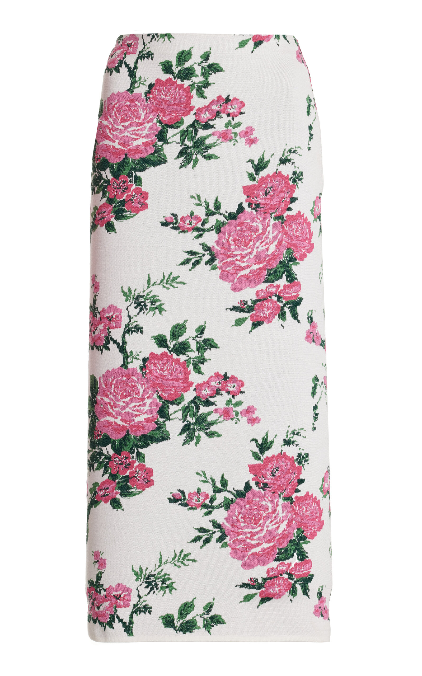 Shop Carolina Herrera Floral-printed Knit Silk Midi Skirt In White