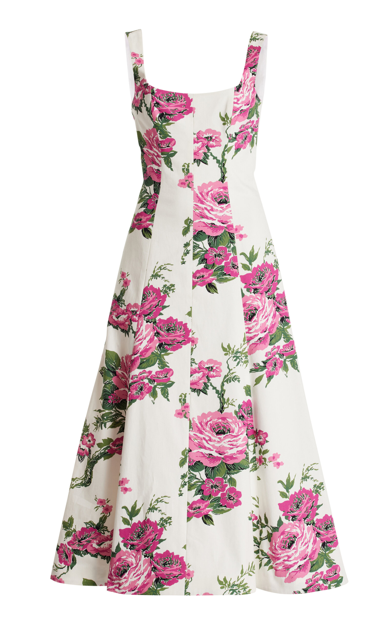 Shop Carolina Herrera Floral-printed Cotton Midi Dress In White
