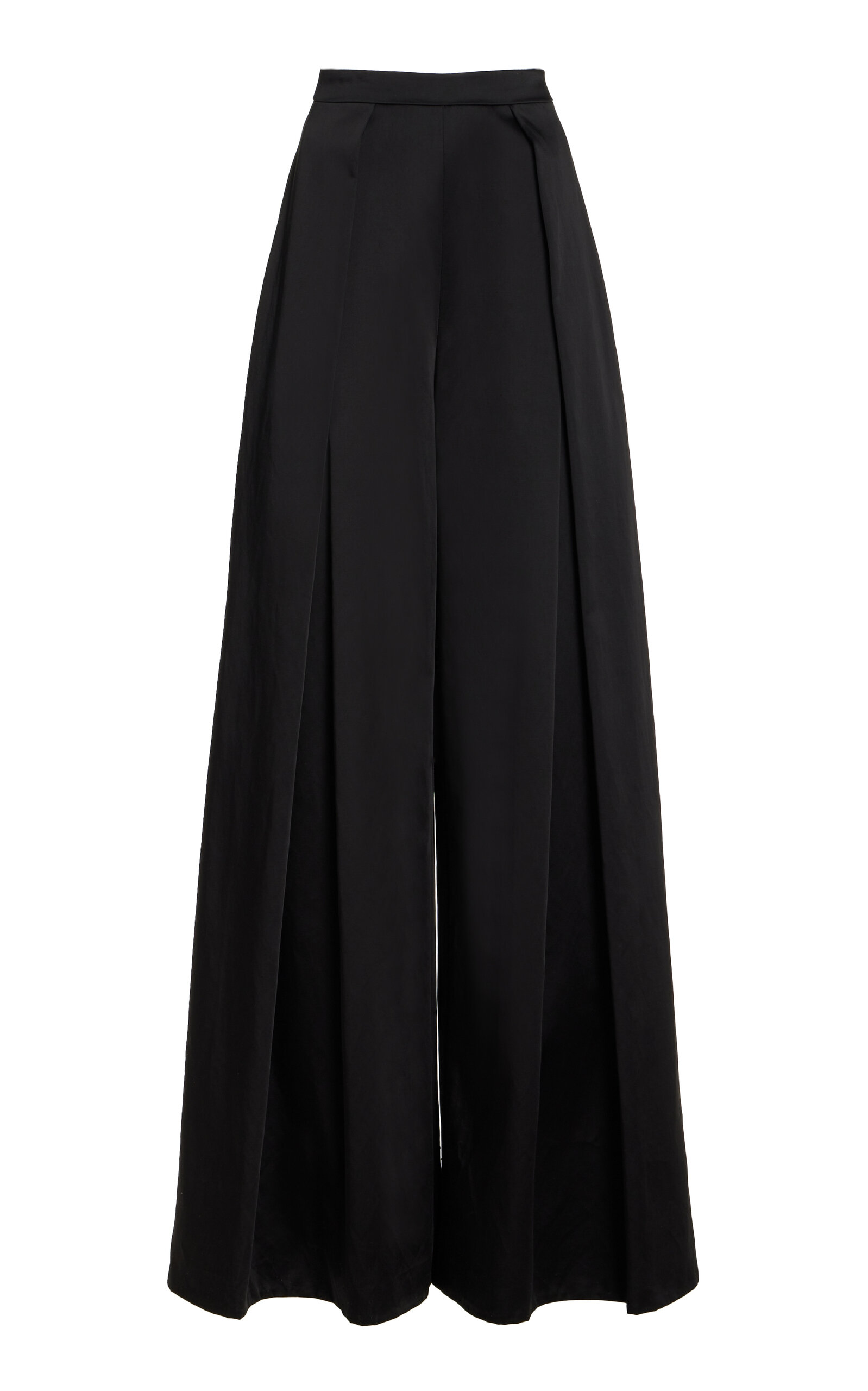 Shop Carolina Herrera Pleated Satin Wide-leg Pants In Black