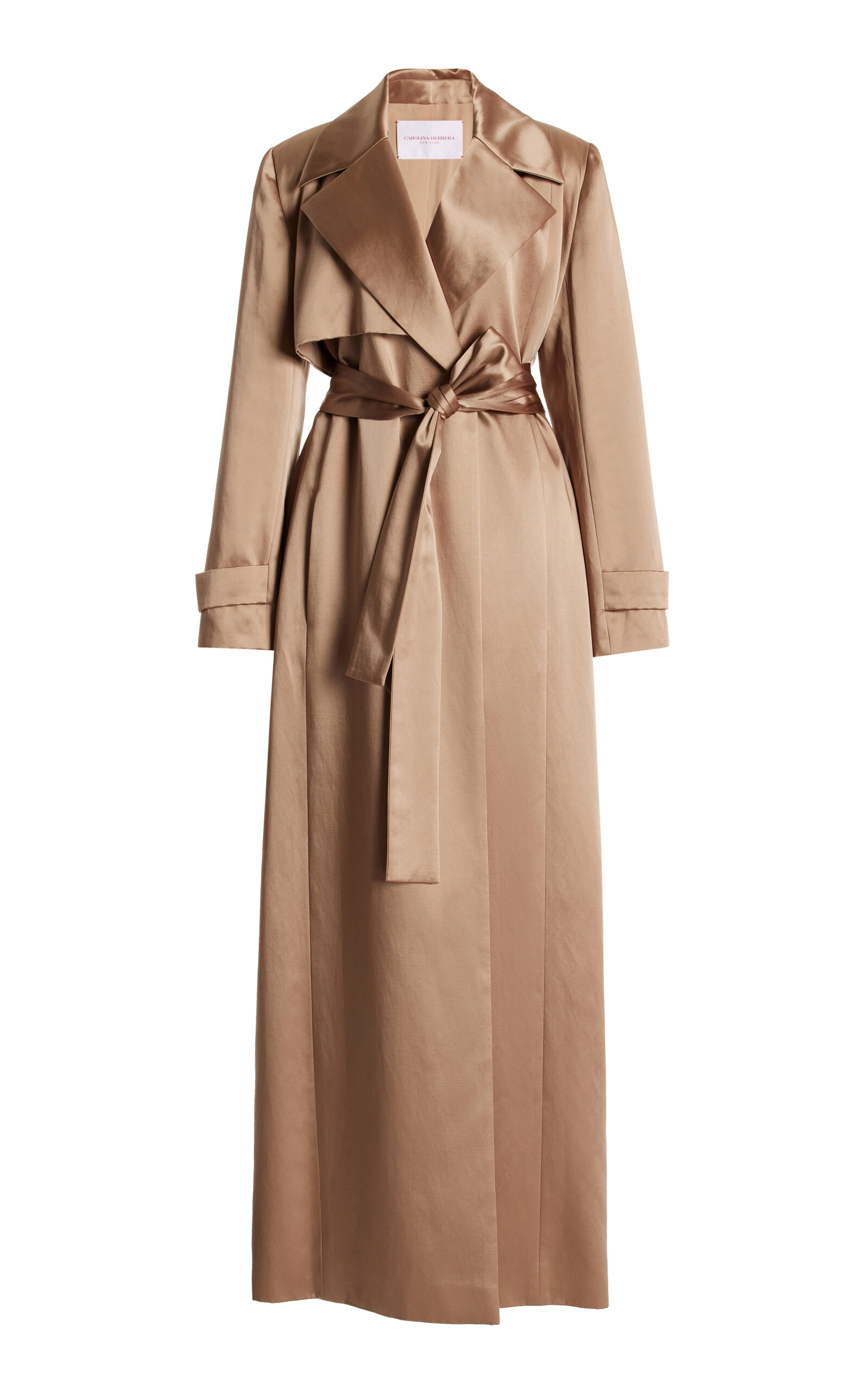 Carolina Herrera Belted Satin Trench Coat In Neutral