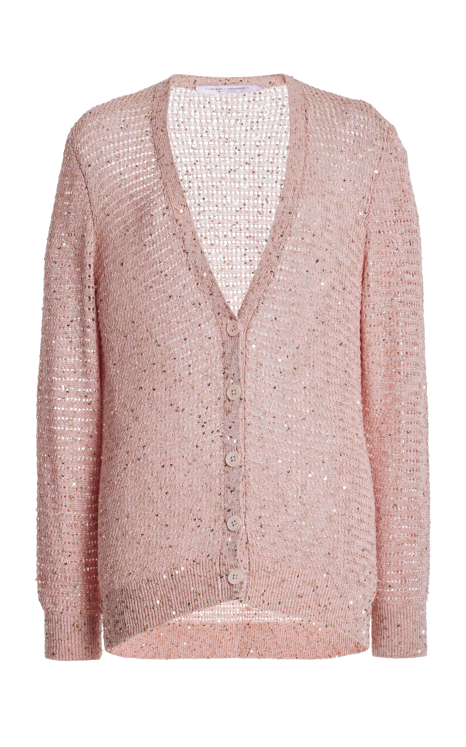Carolina Herrera Embellished Knit Cotton-blend Cardigan In Pink