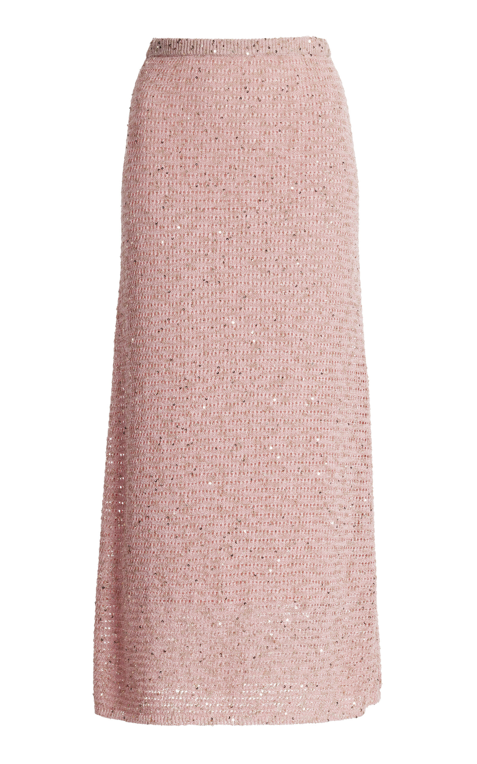 Carolina Herrera Embellished Knit Cotton-blend Midi Skirt In Pink