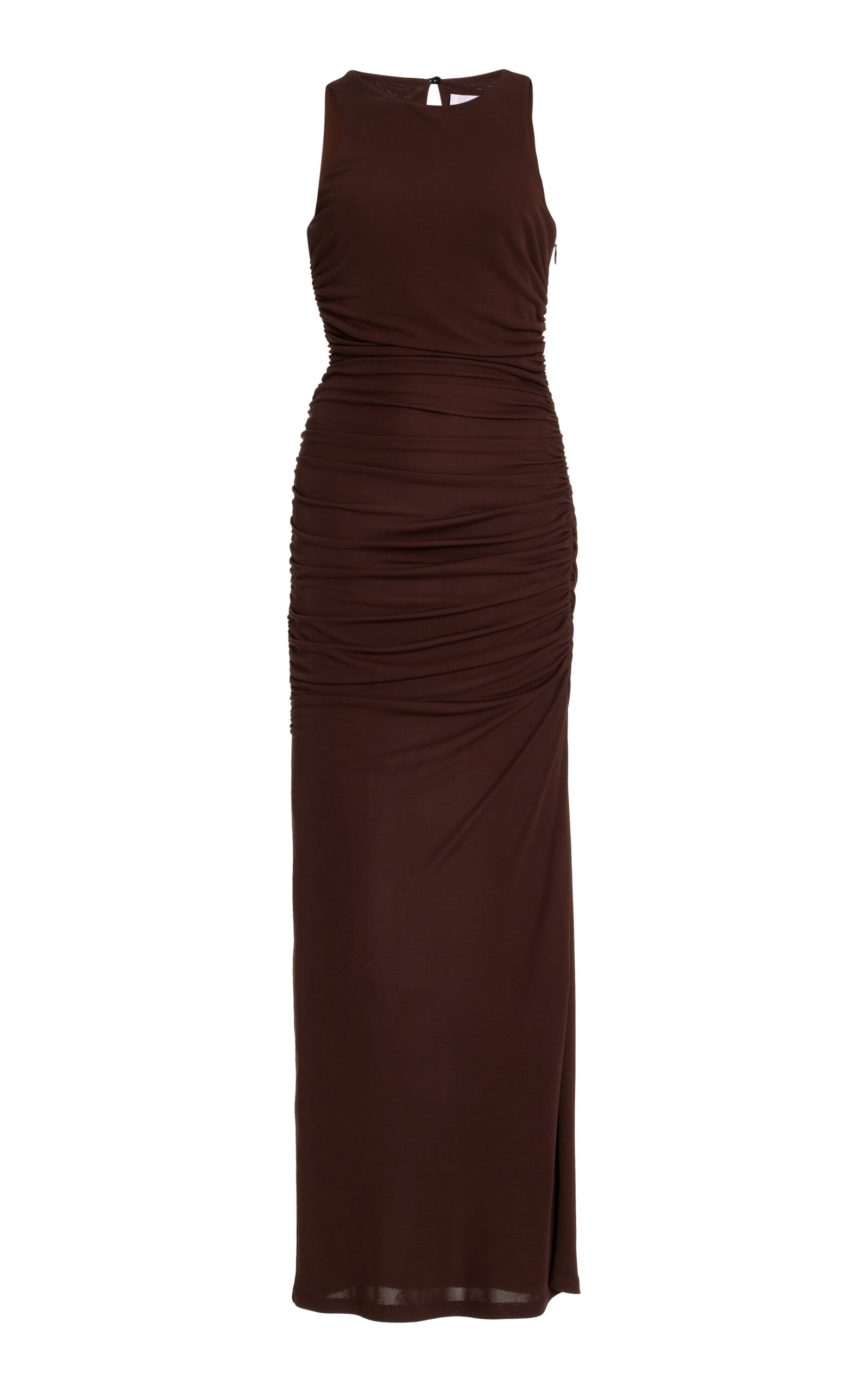 Shop Carolina Herrera Ruched Jersey Maxi Dress In Brown