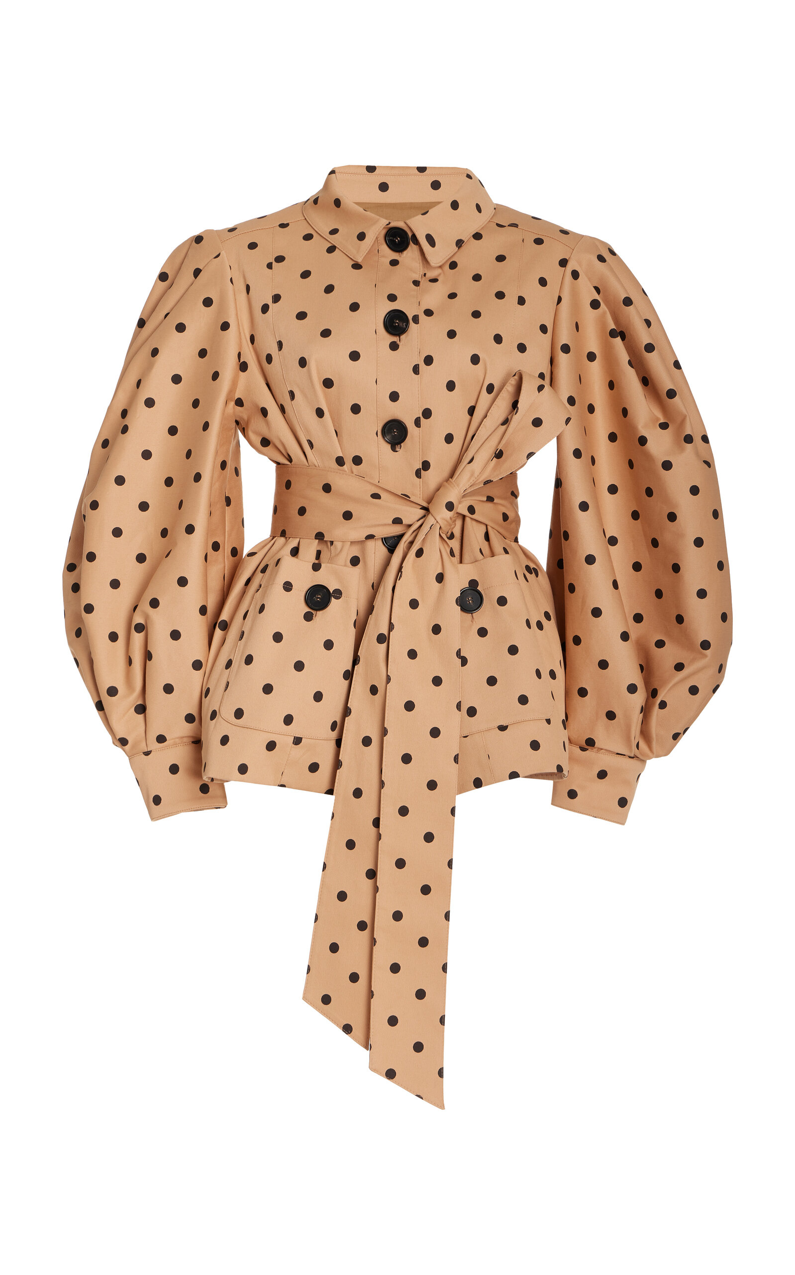 Carolina Herrera Dotted Puff-sleeve Cotton Jacket In Neutral