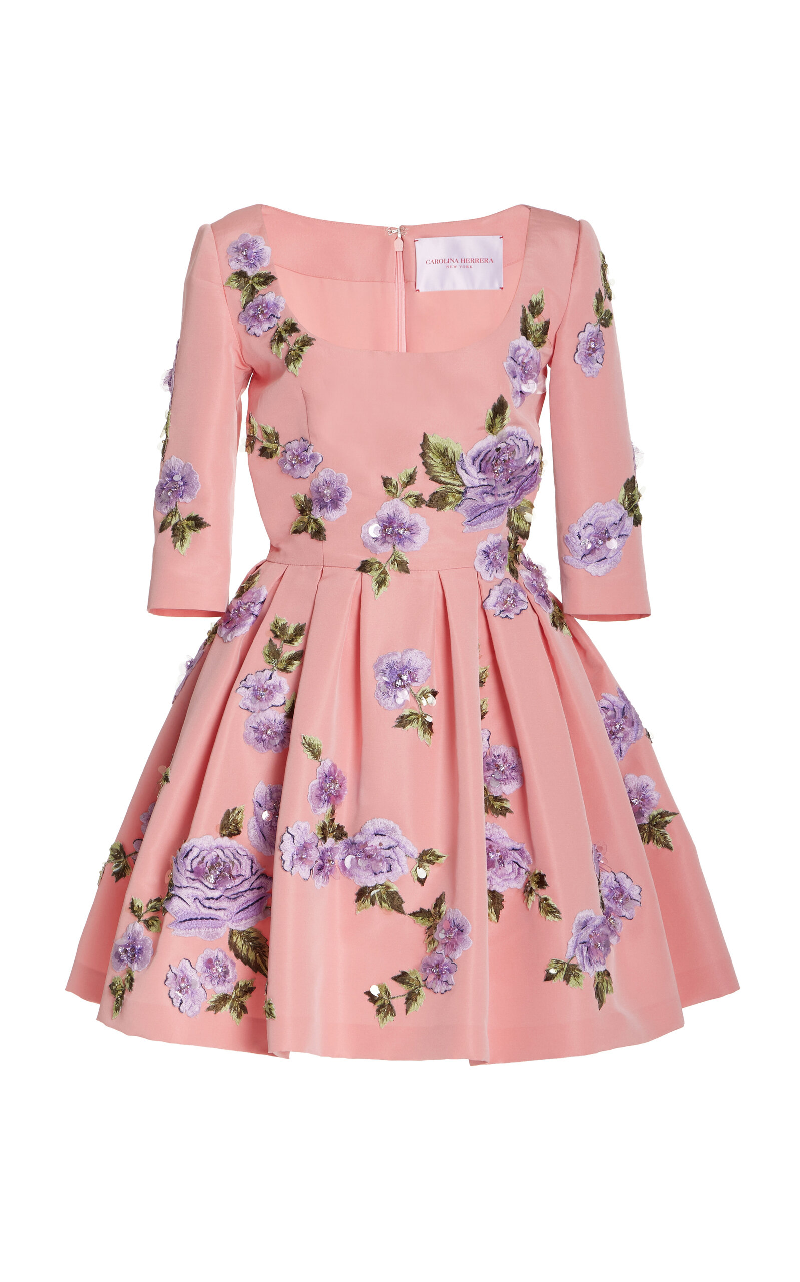 Carolina Herrera Embroidered Silk Mini Dress In Pink