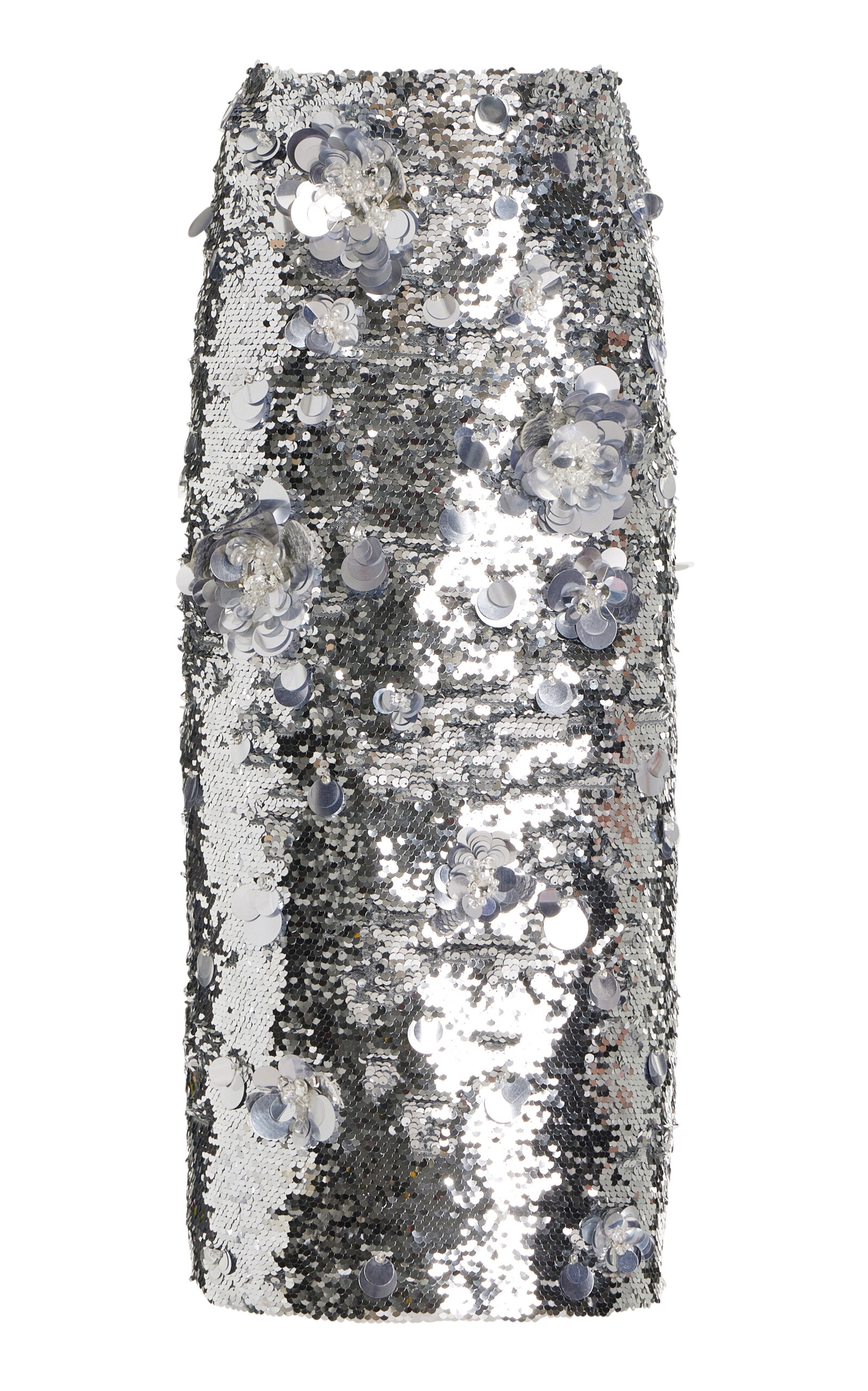 Shop Carolina Herrera Sequined Midi Skirt In Silver