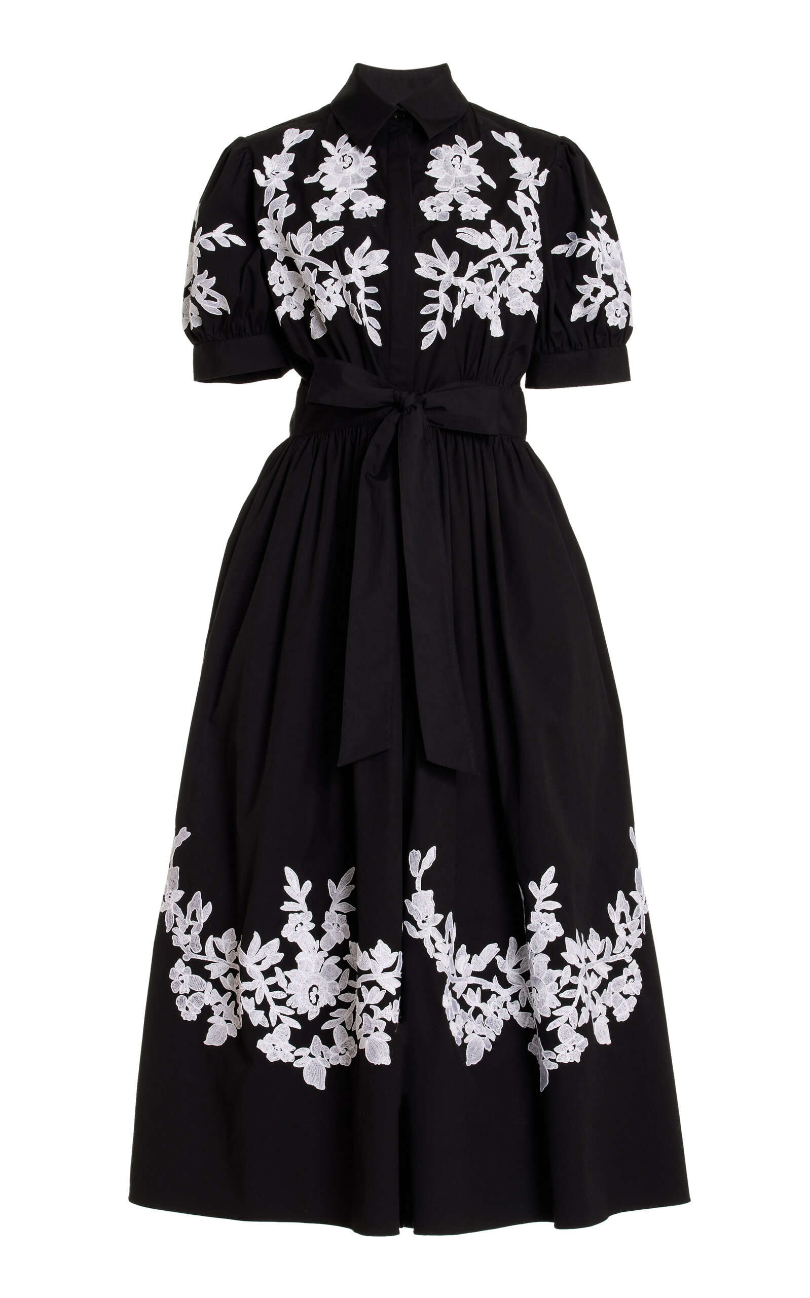 Carolina Herrera - Embroidered Cotton Midi Dress - Black - US 12 - Moda Operandi