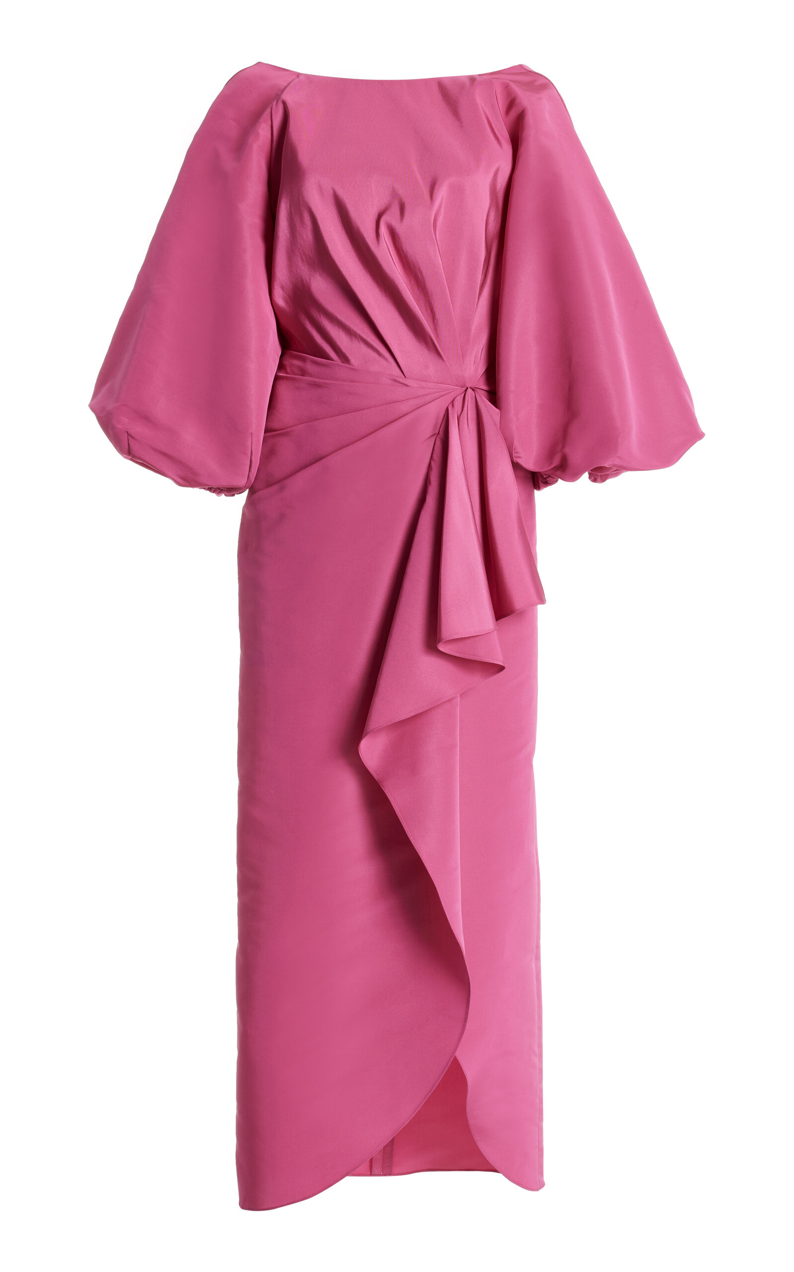 Carolina Herrera Puff-sleeve Silk Midi Sarong Dress In Pink