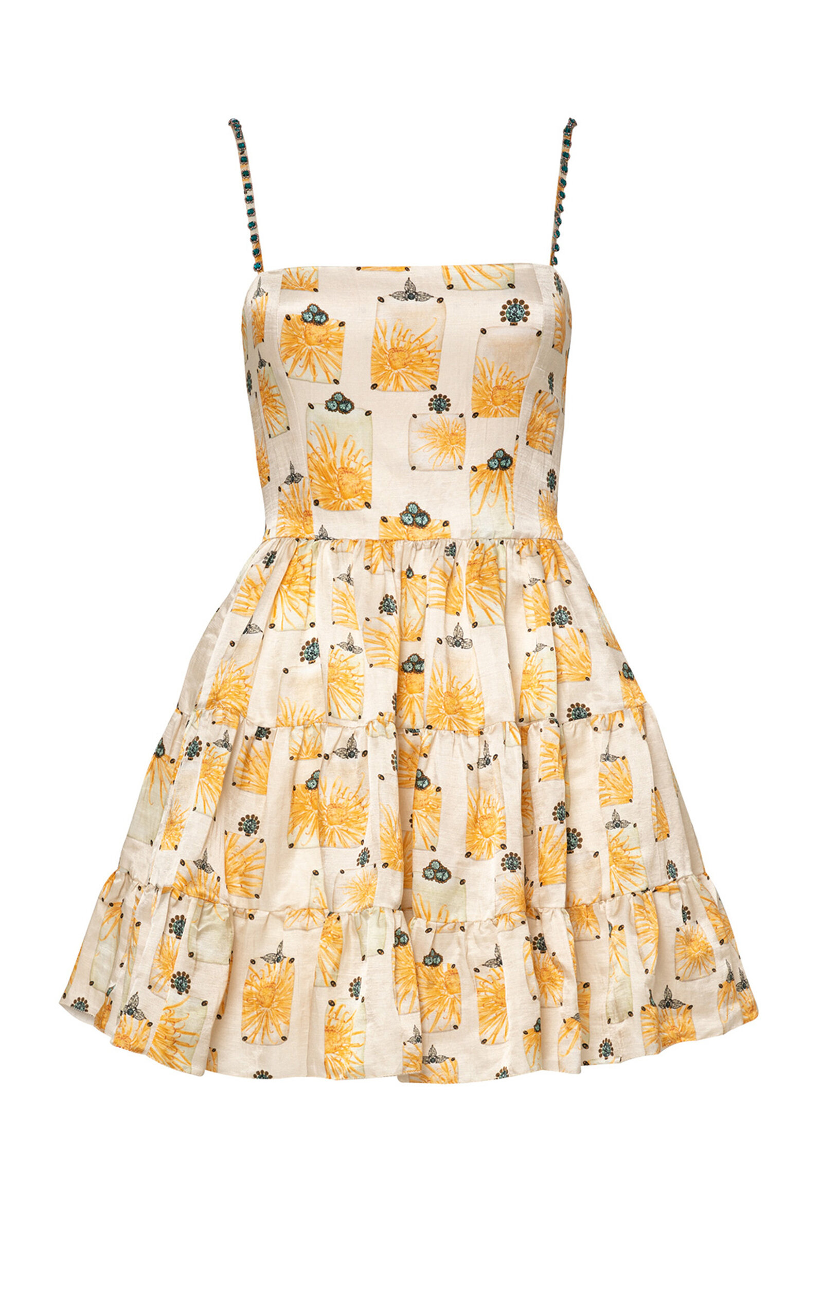 Agua by Agua Bendita Lima Mini Bisuteria Embroidered Linen-Silk Mini Dress