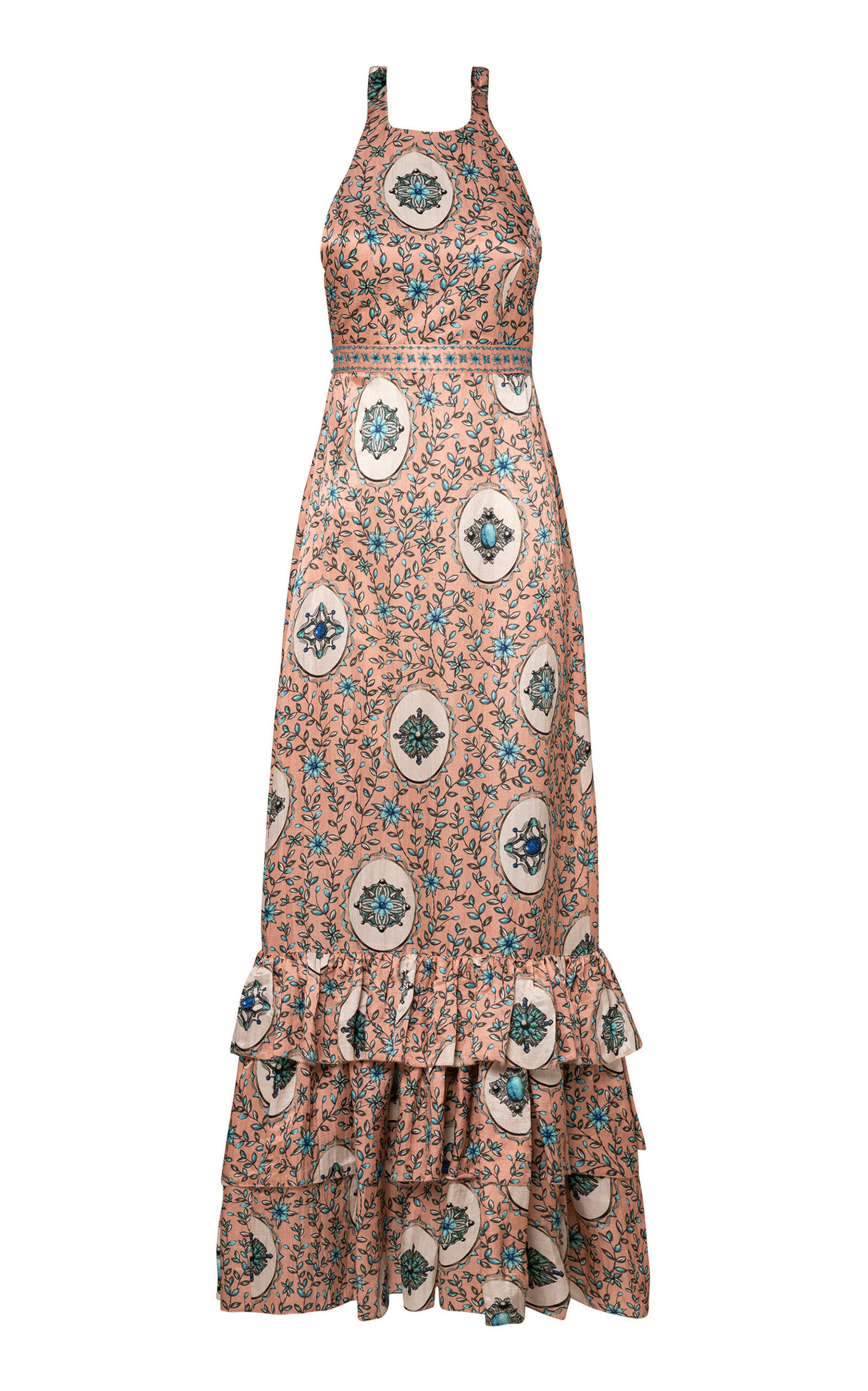 Agua by Agua Bendita Magnolia Cofre Embroidered Linen-Silk Maxi Dress