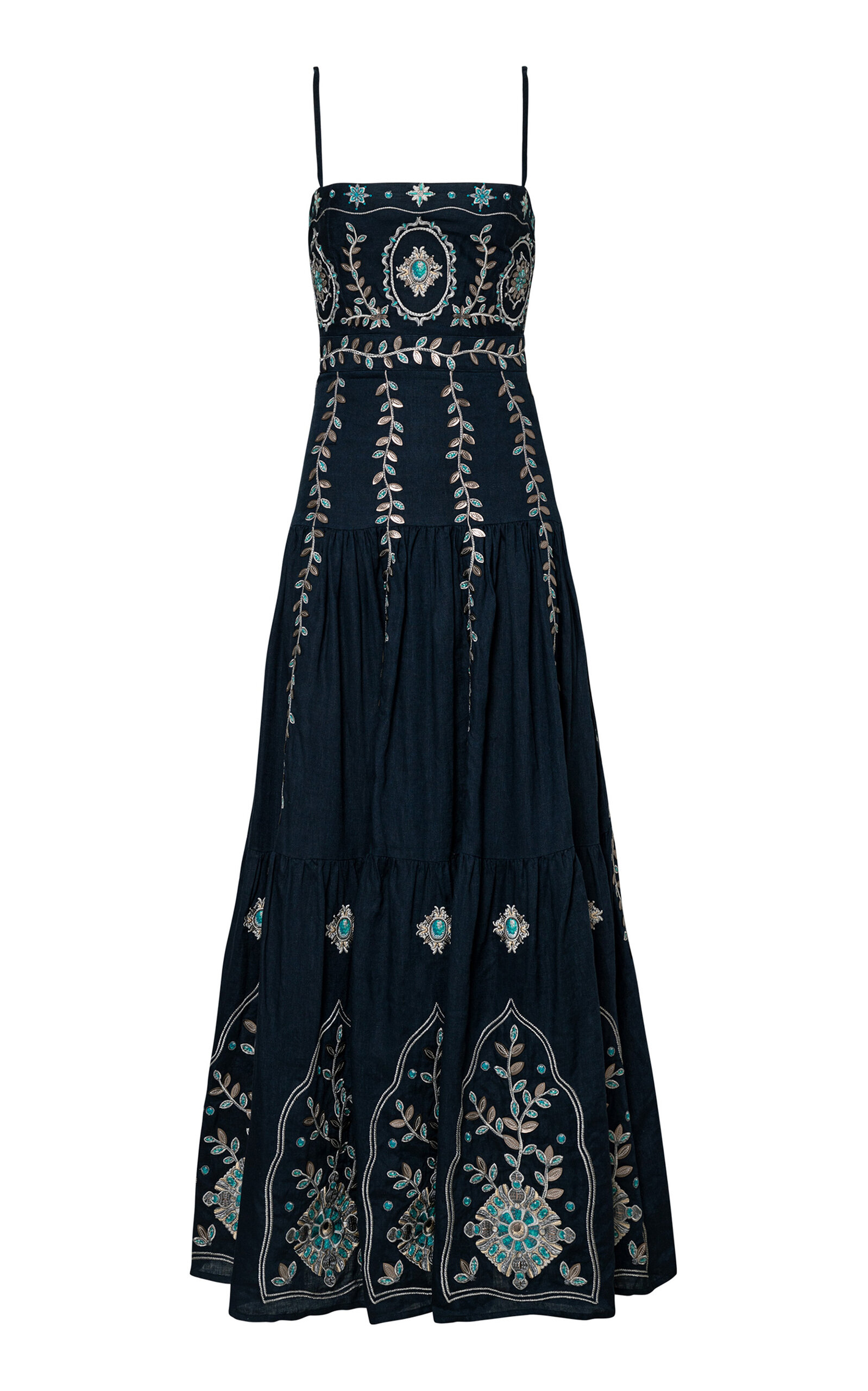 Agua by Agua Bendita Lima Relicario Embroidered Linen Maxi Dress