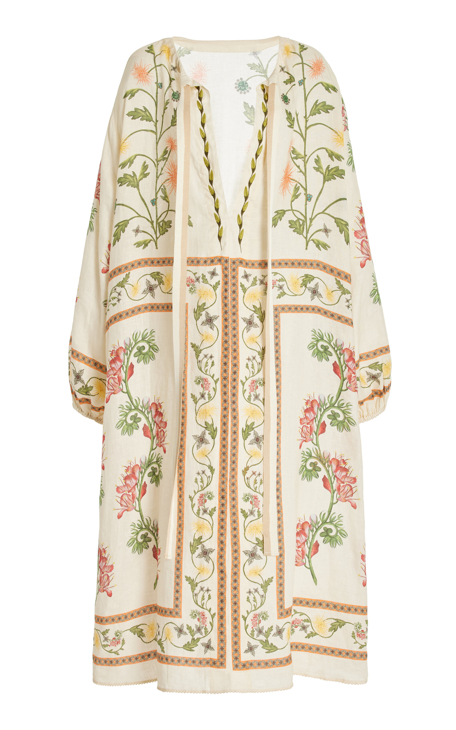 Agua by Agua Bendita Zircon Bisuteria Floral Linen Caftan - White