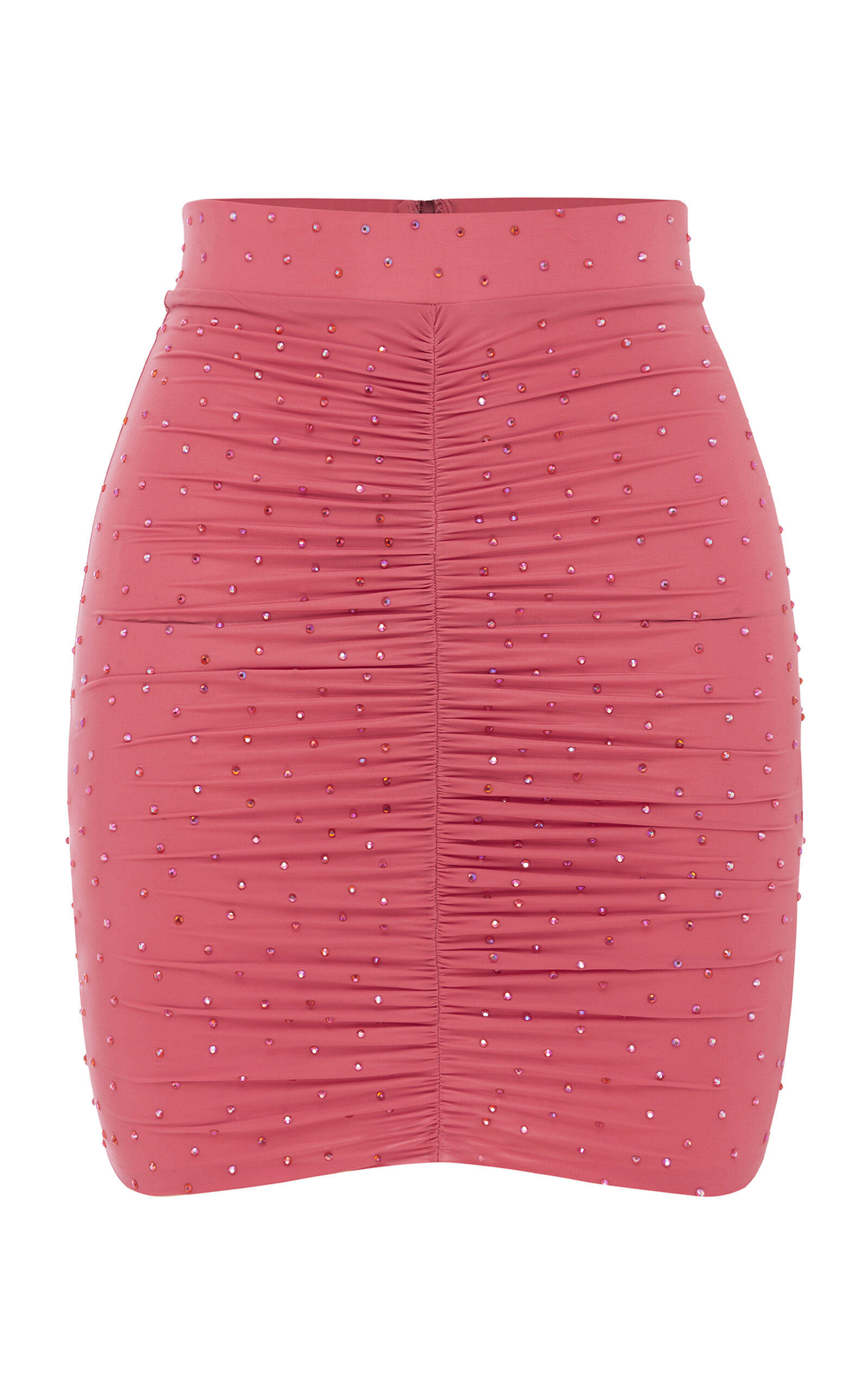 Alex Perry Crystal-embellished Ruched Jersey Mini Skirt In Pink