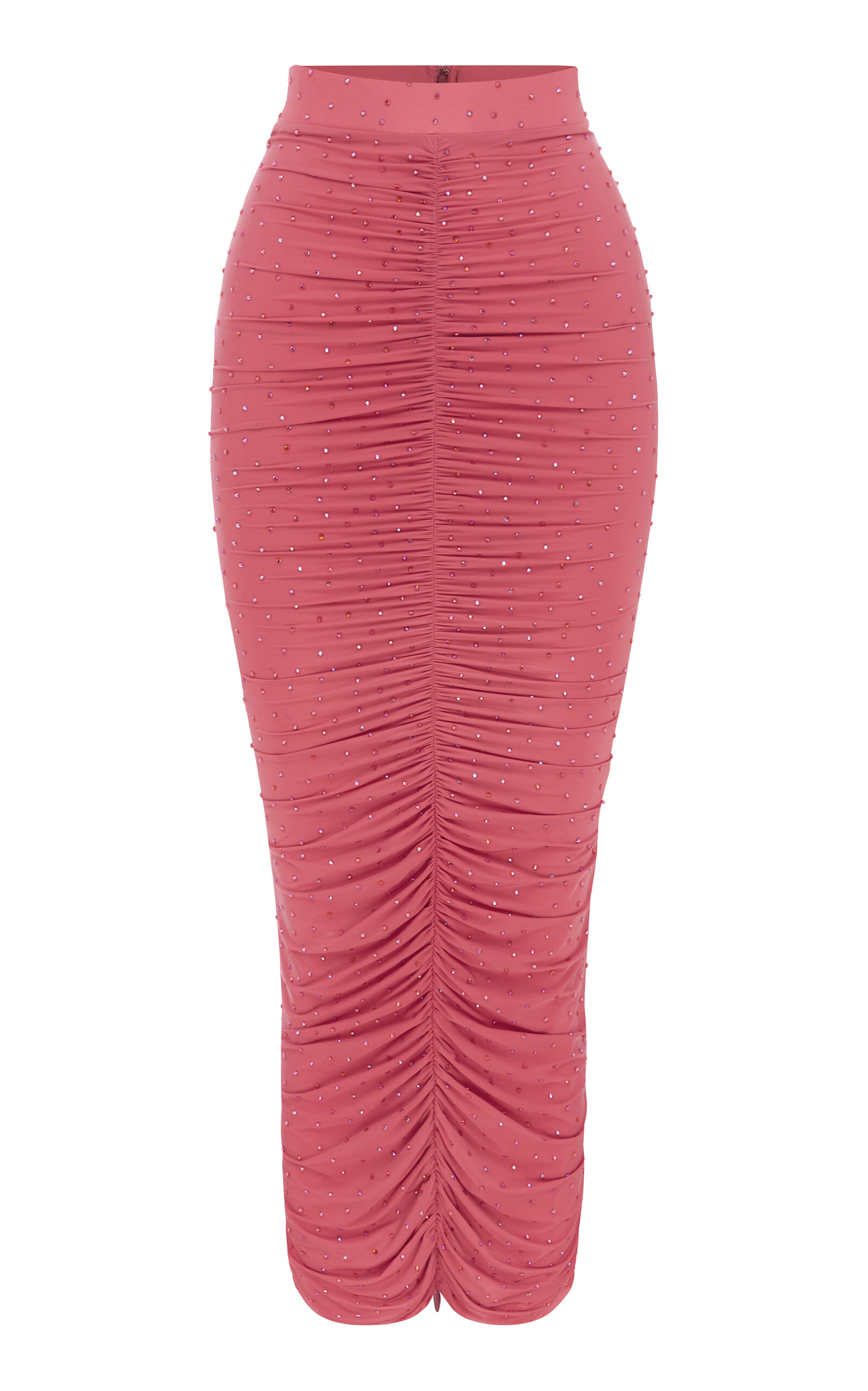 Alex Perry Crystal-embellished Ruched Jersey Midi Skirt In Pink