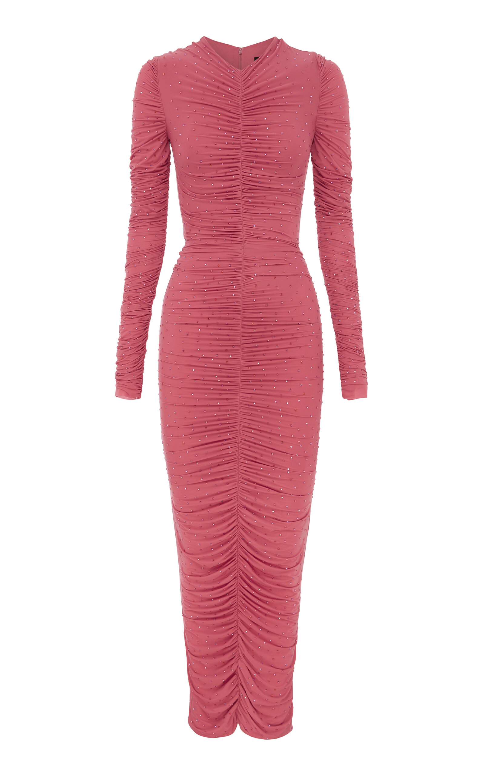 Alex Perry Crystal-embellished Ruched Jersey Maxi Dress In Pink