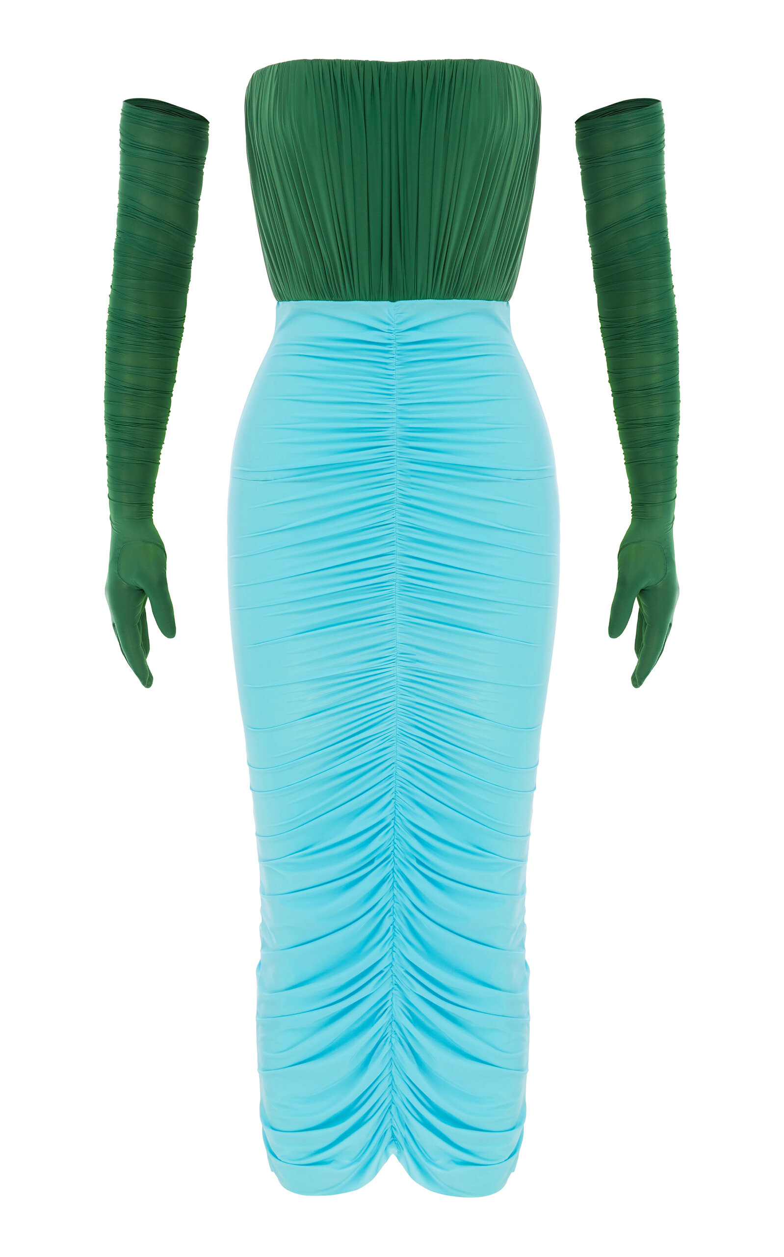 Alex Perry Crystal-embellished Ruched Jersey Midi Dress In Multi