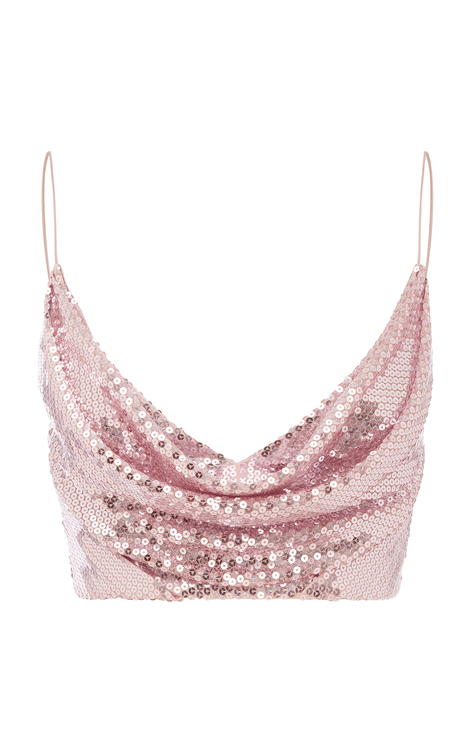 Alex Perry Sequined Draped Satin Crepe Crop Top In Pink